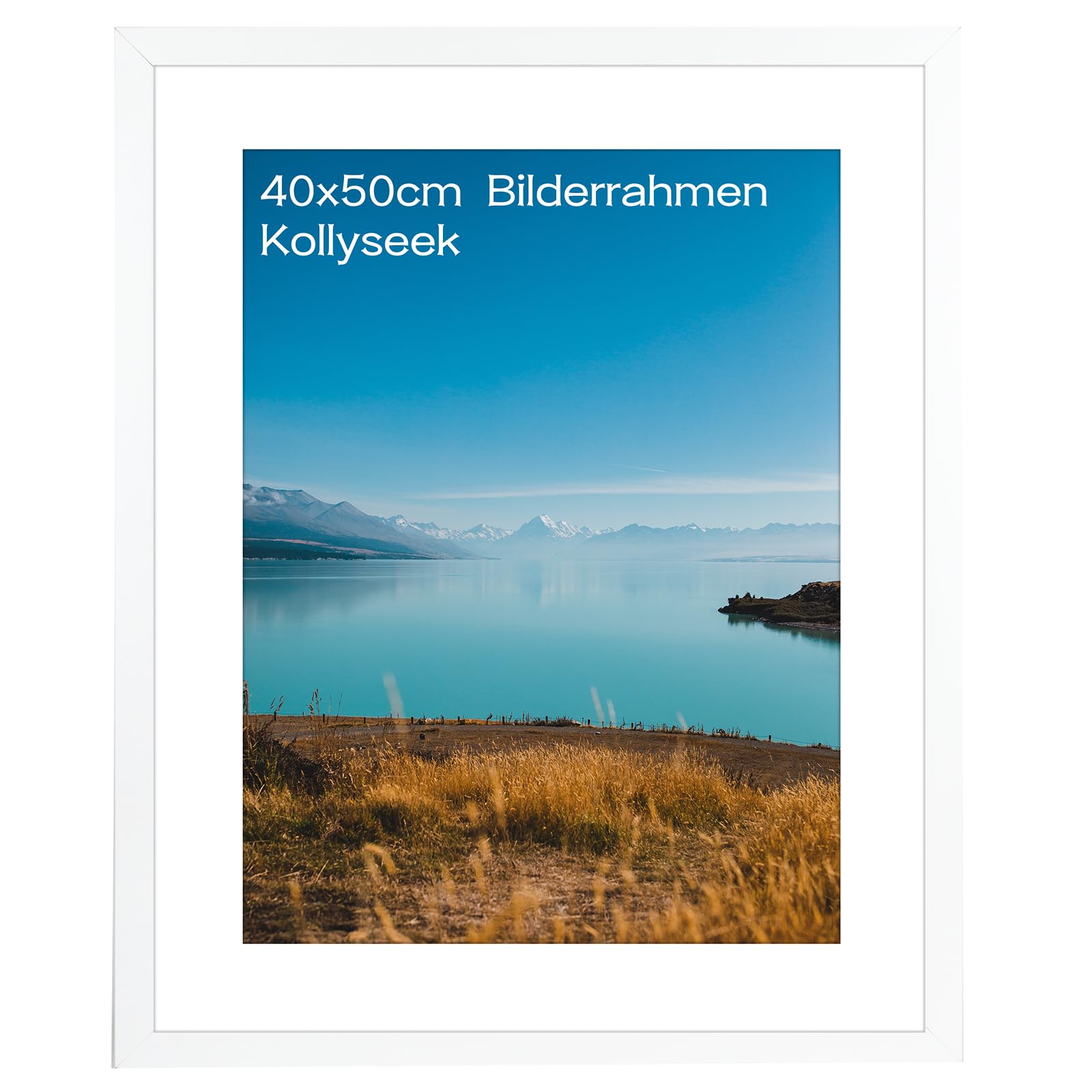 kollyseek Marco fotográfico 40x50 cm, MDF y vidrio acrílico, marco blanco para colgar y fijar, Sala de estar para colocar y colgar, marco decorado blanco, blanco
