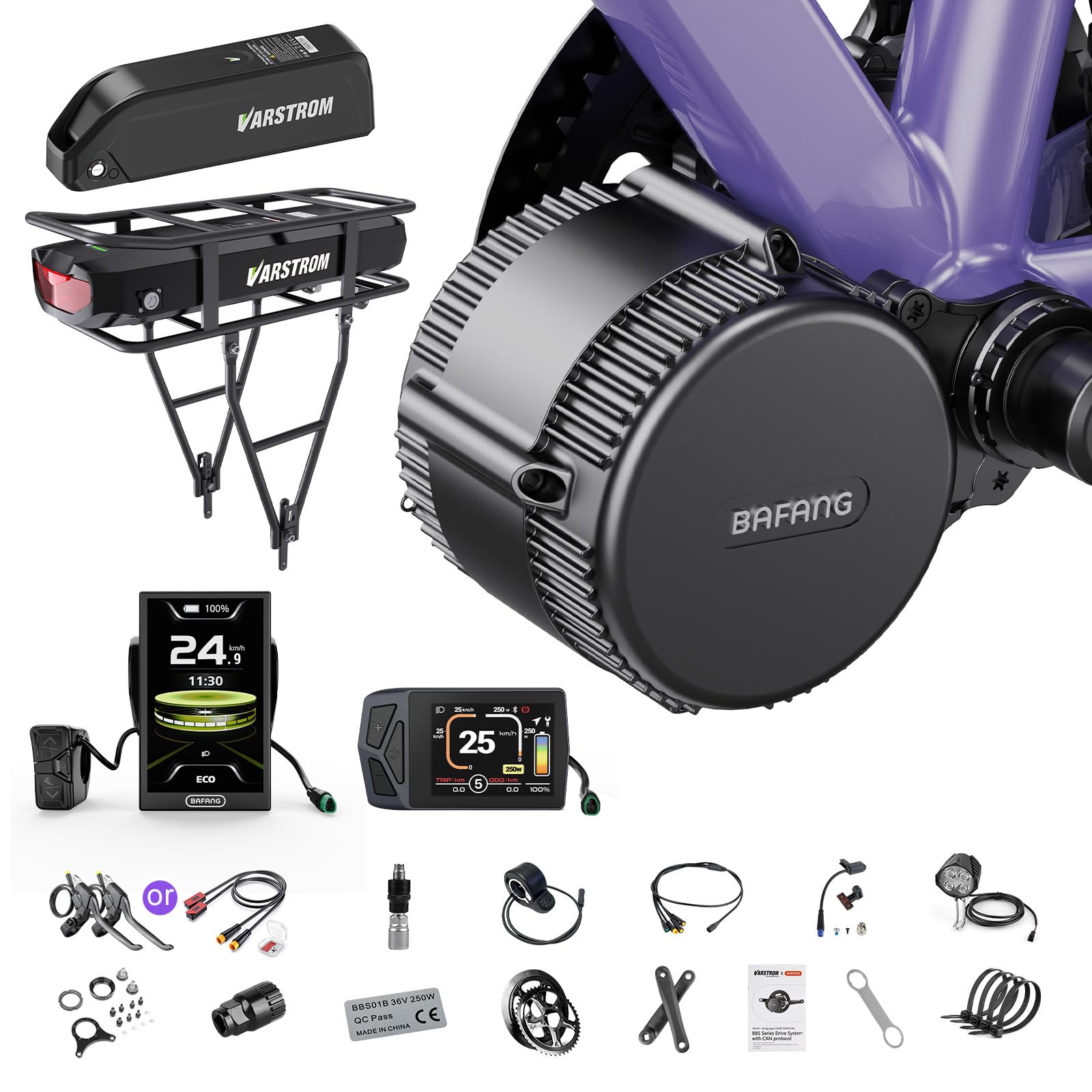 BAFANG Motore Centrale Kit Conversione Bici Elettrica BBS01B BBS02B BBS-HD | 36V 48V Mid Drive Display Batteria Opzionale per Scatola Movimento 68-73mm 100mm 120mm Città Mountain Bike MTB Quotidiano