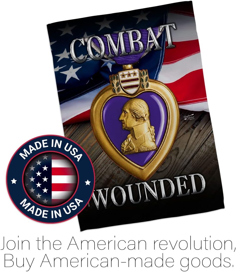 Purple Heart Combat Wounded Garden Flag - Armed Forces Service All Branches Support Honor United State American Military Veteran Official - House Banner Small Yard Gift Double-Sided 13 X 18.5