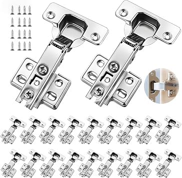 20 Pcs Kitchen Cabinet Hinges, 98 Mm Kitchen Cupboard Door Hinges with Screws Full Overlay Self Close Standard Hinge for Bathroom Bedroom Wardrobe