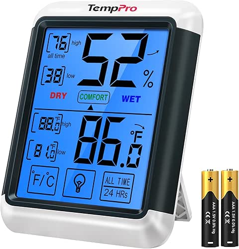 TempPro TP55 Digital Indoor Hygrometer Thermometer, 4-Inch Temperature/Humidity Monitor with