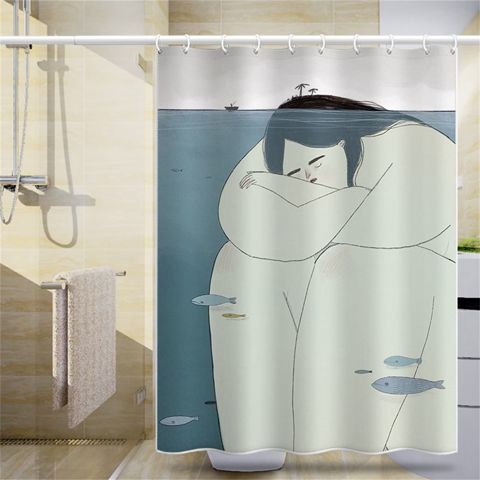 Tende da Doccia W180cm x L240cm, Tenda per Doccia Donna grassa, Tende Doccia Antimuffa, Tenda Vasca da Bagno con 12 Ganci, Tenda da Esterno Impermeabile Poliestere, 3D Shower Curtain Casa Decorazione