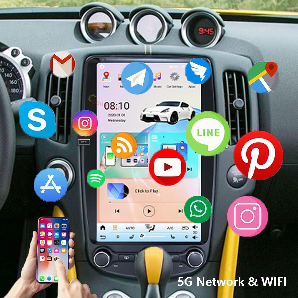 Upgrade Car Radio for Nissan 370Z 2009-2021 Car Radio Android 14 Stereo Replacement 13.8 inch Touch Screen 8core CPU Tesla Vertical Screen Style with Wireless Carplay & Android Auto (4GB+32GB)