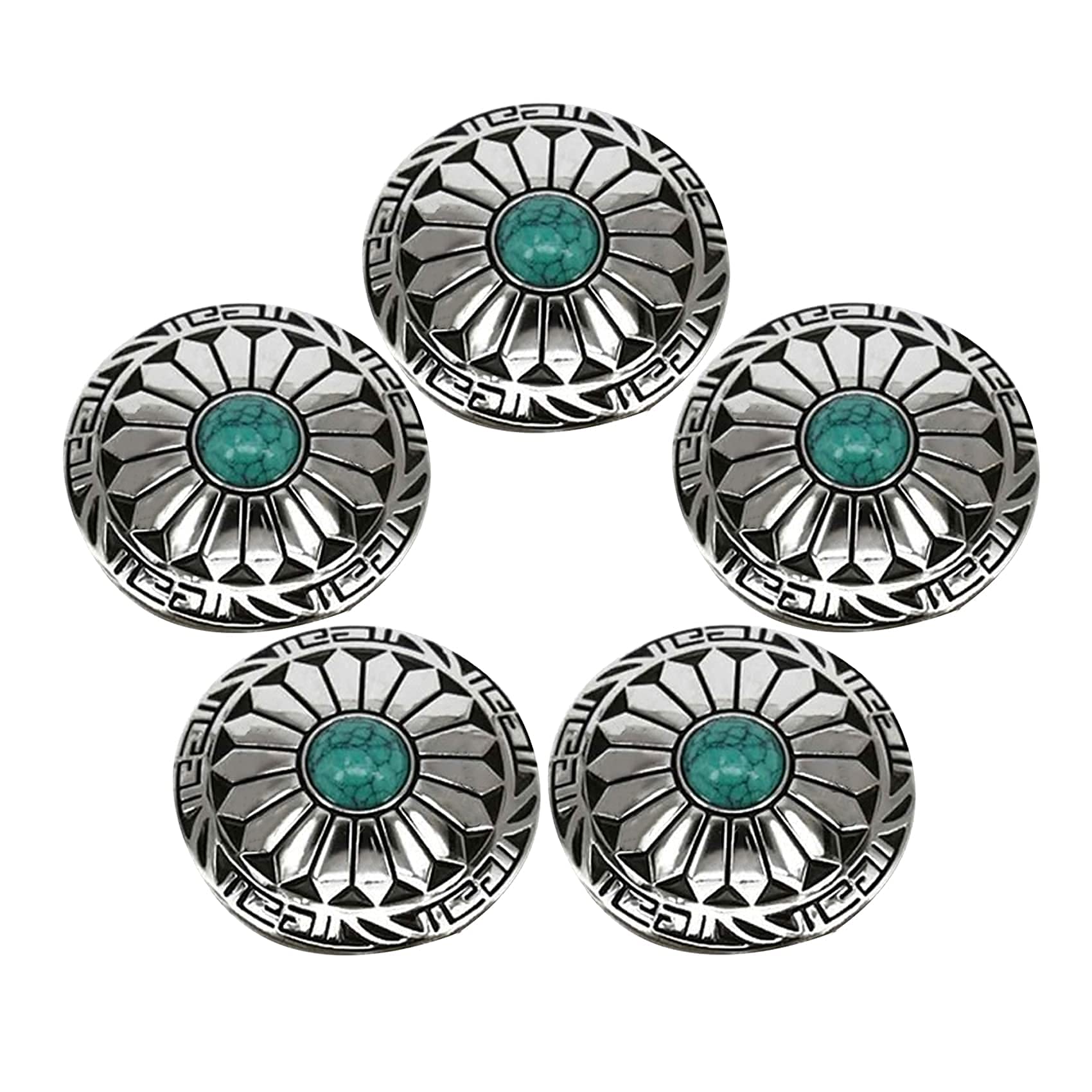 5PCS Decorative Buckle Navajo Coin Concho Faux DIY Sunflower India Screw Back Button (Green)