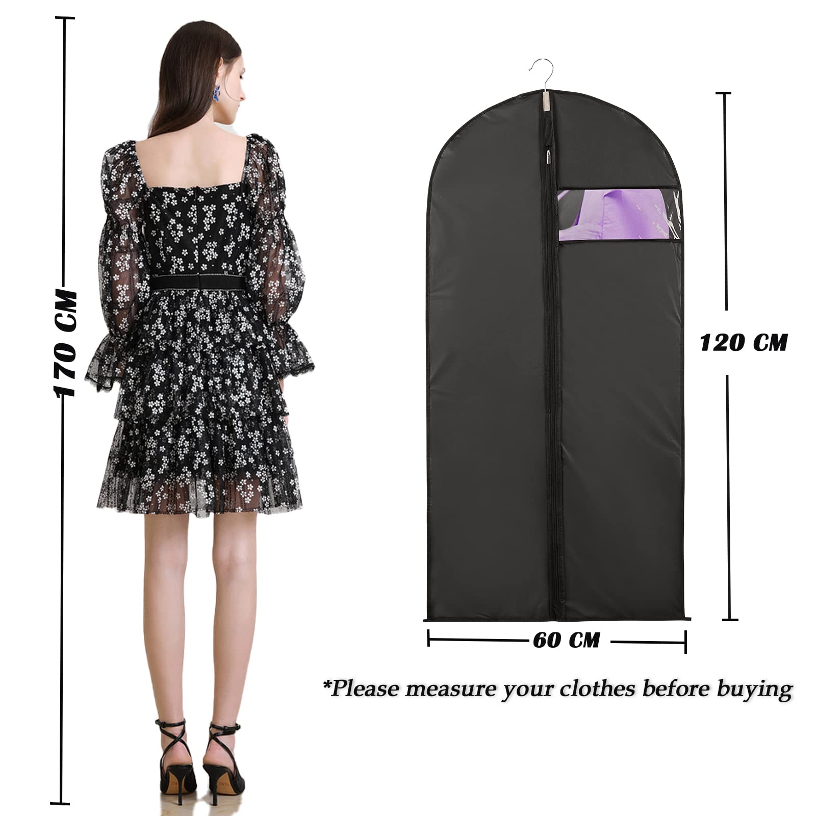 Copriabiti Antipolvere 6 Pezzi 60x140cm - Con Cerniera E Finestra Per Armadio E Viaggi - Foto 5