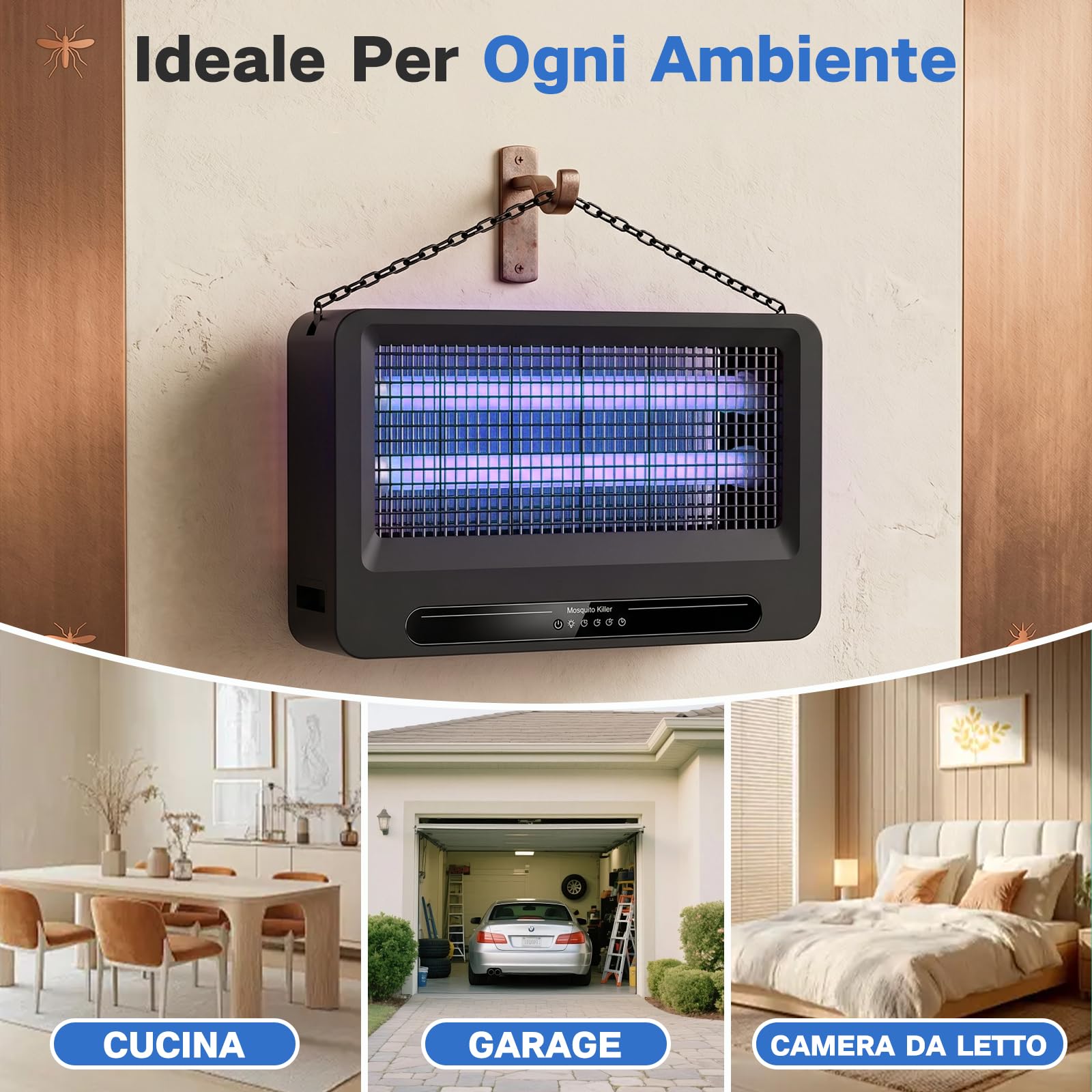 YFFU Lampada Antizanzare Elettrica 4000V per Interni Esterni, Antizanzare Elettrico con 2 Tubi UV Sostituibili, Elettrica Lampada Zanzare con Design Sospensabile Rimovibile per Camera e Cucina