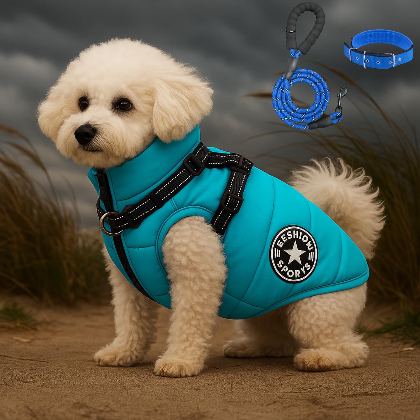 FurryKing - Chaqueta de invierno 3 en 1, impermeable, resistente al viento, cálida y acogedora, arnés de invierno para perro integrado y cremallera para perros y gatos pequeños, medianos y grandes