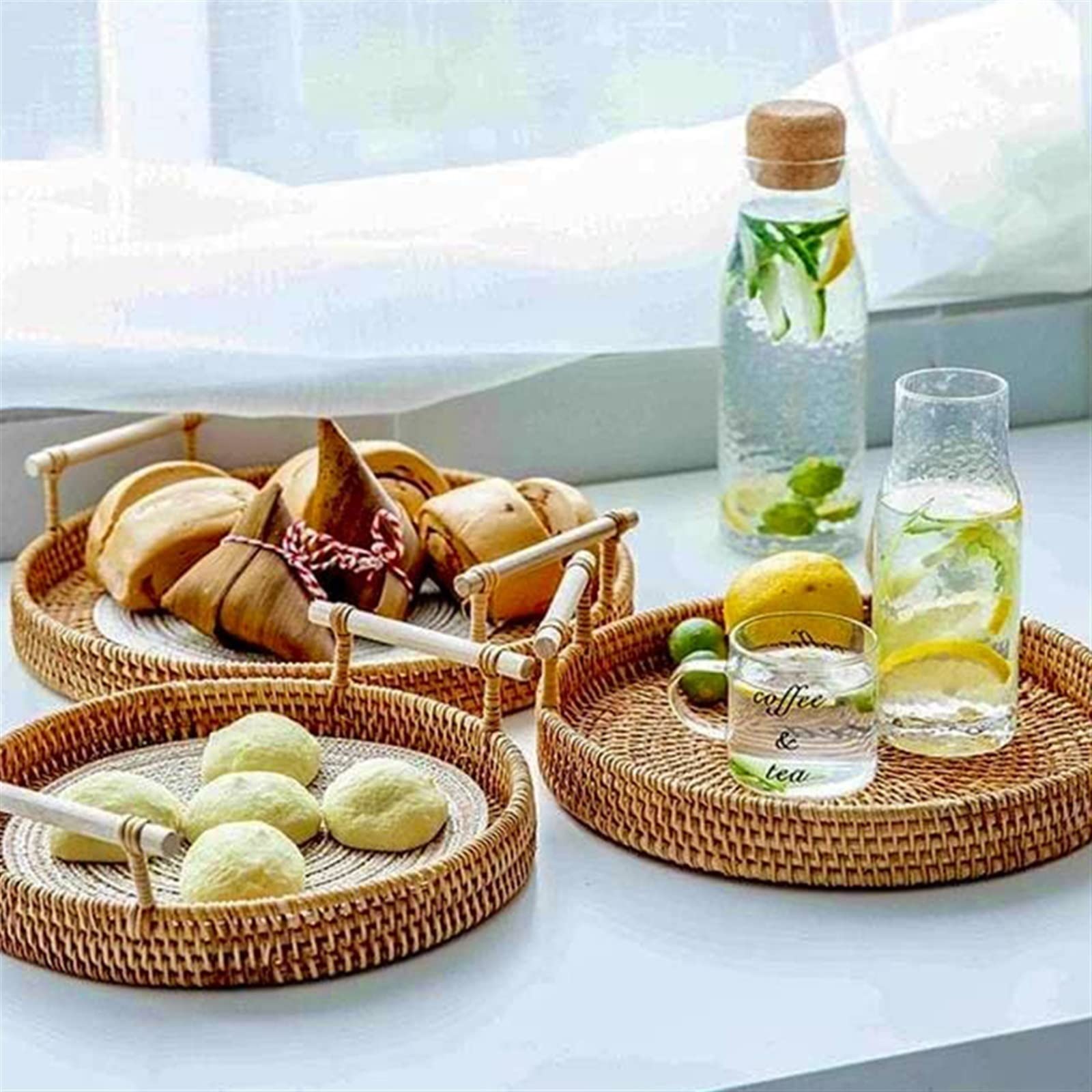 Lot De 2 Corbeilles à Pain En Rotin CBAOCBKVH - 30x30cm Et 28x28cm - Naturel Tissé Main