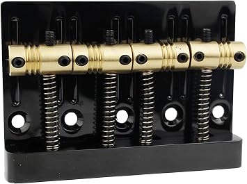 Guyker 4 String High Mass Bass Bridge with Vintage CNC Machined Brass Saddles Tailpiece Replacement for Jazz Electric Bass (GB403, black)