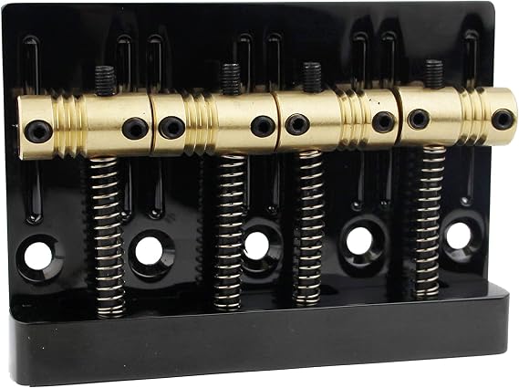 Guyker 4 String High Mass Bass Bridge with Vintage CNC Machined Brass Saddles Tailpiece Replacement for Jazz Electric Bass (GB403, black)