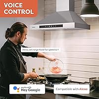 Vista 3 de CIARRA Campana extractora inteligente de 30 pulgadas con control de voz, compatible con Alexa/Google Home/Smart Life Assistant, campana