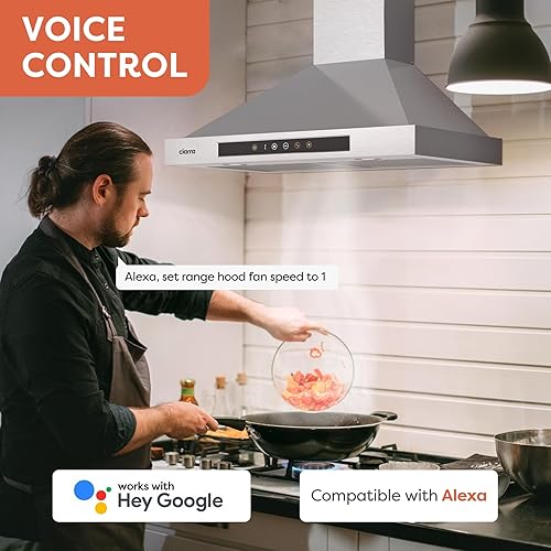 Miniatura 3 de CIARRA Campana extractora inteligente de 30 pulgadas con control de voz, compatible con Alexa/Google Home/Smart Life Assistant, campana de