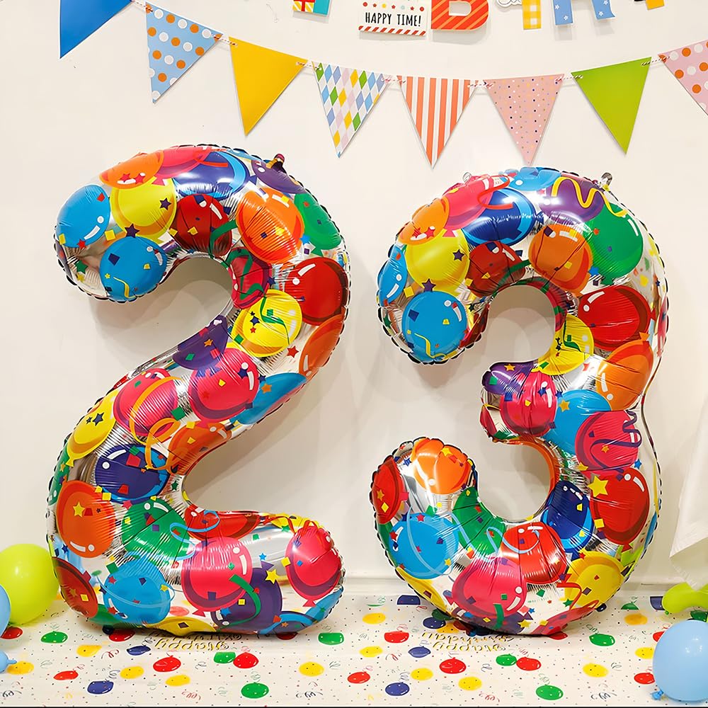 Ponmoo Foil Palloncini Numeri 2 Multicolore 40" (101cm), Gonfiabili Elio O Aria, Gigant Numero 0-9, 10-29, 30-100, Granda Palloncino Per Anniversario, Decorazione Feste Di Compleanno