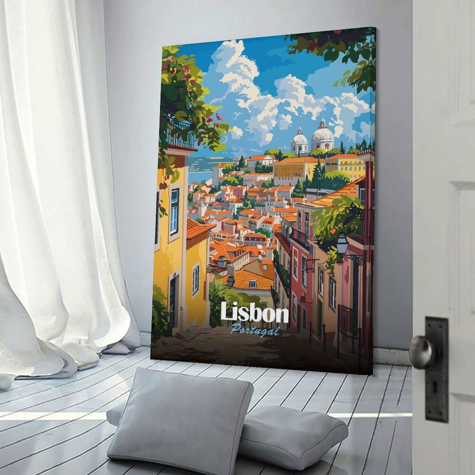 Junmoney Lisbon Portugal Cityscape(2) Room Decor Wall Art, 24x36inch(60x90cm), for Feature Walls in Flats Or Modern Rooms, Wall Decor Suited to Curated Displays