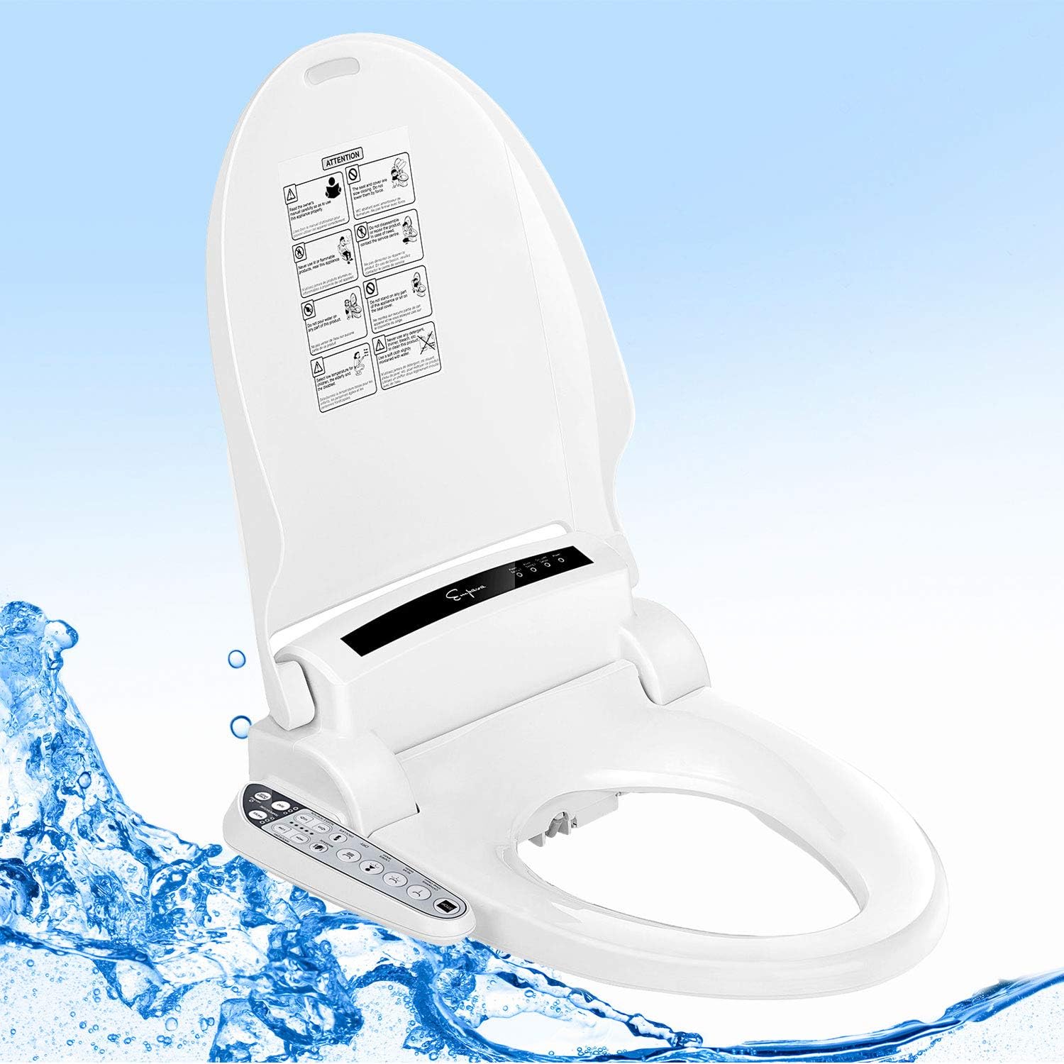 Empava Electric Bidet Elongated Heated Toilet Seat-Warm Air Dryer-Temperature/Water Pressure Control-Slow Closing Lid, White, Empava Electric Bidet Seats