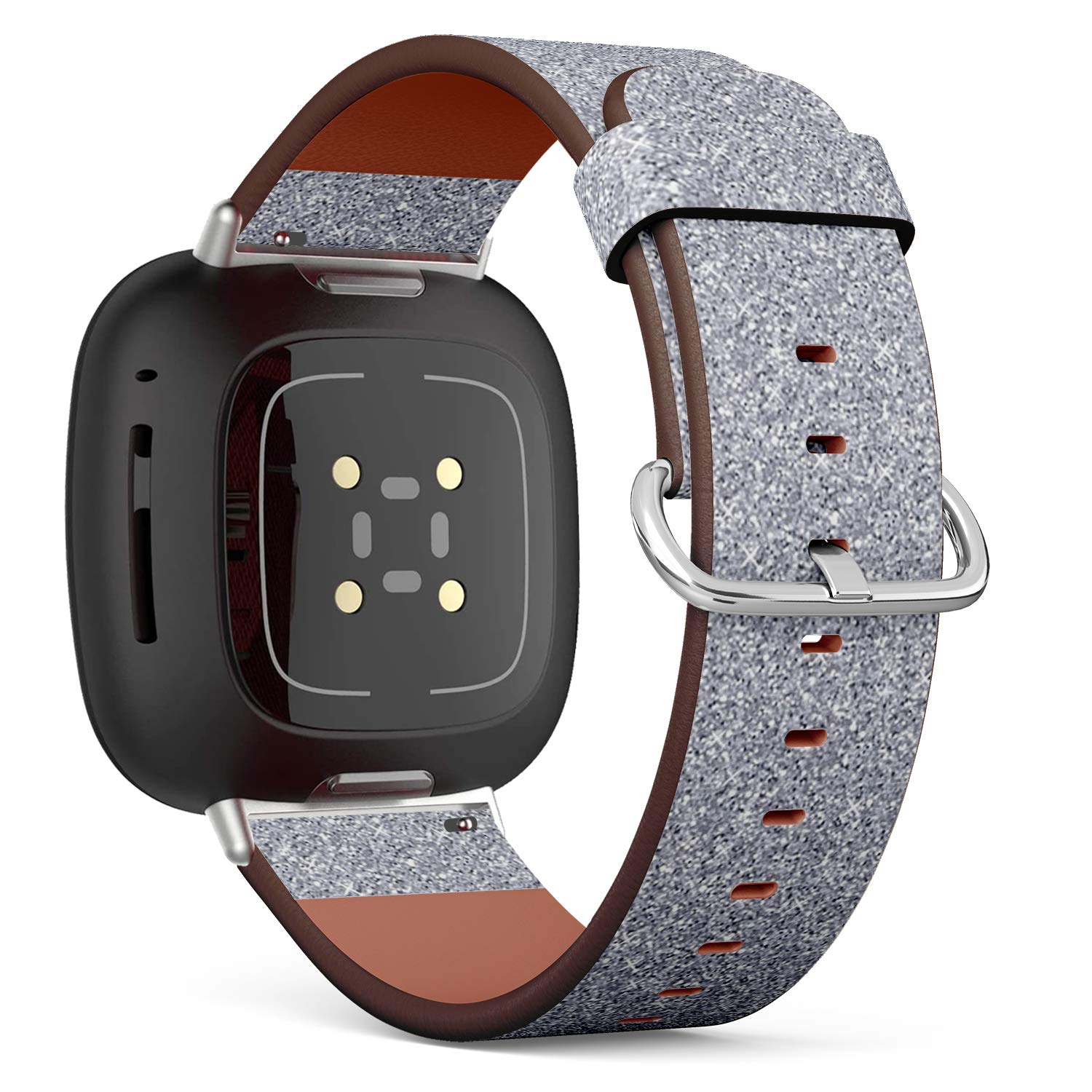 MysticBand Replacement Leather Band Compatible with Fitbit Versa 3 and Fitbit Sense, Wristband Bracelet Accessory - Silver Glitter