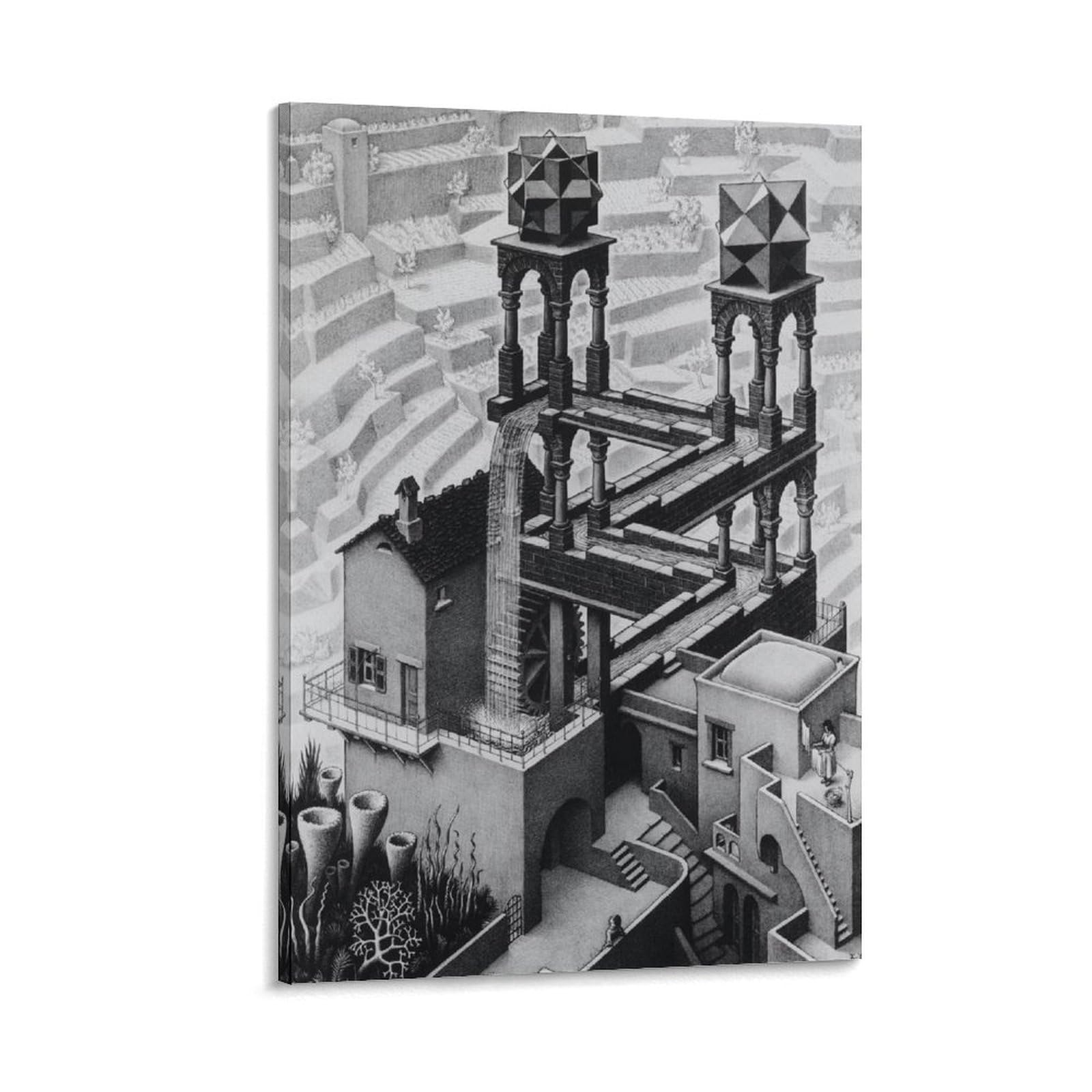 M.C. Escher Waterfall Wall Art Poster Canvas Painting Poster Wall Art Decorative Picture Prints Modern Decor 16x24inch(40x60cm)