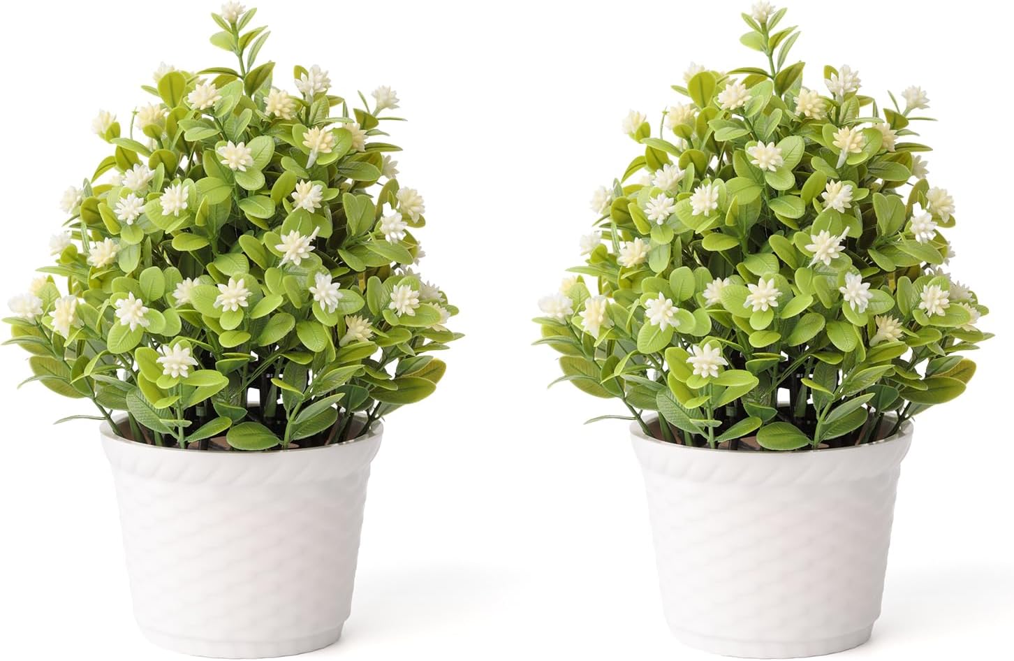 2 Pack Small Desk Plants, Artificial Bathroom Plants Decor with Flower in Vintage Plastic Pots, Faux Plants Indoor for Shelf Decor in Home Office, and Spring Decor (Ivory)