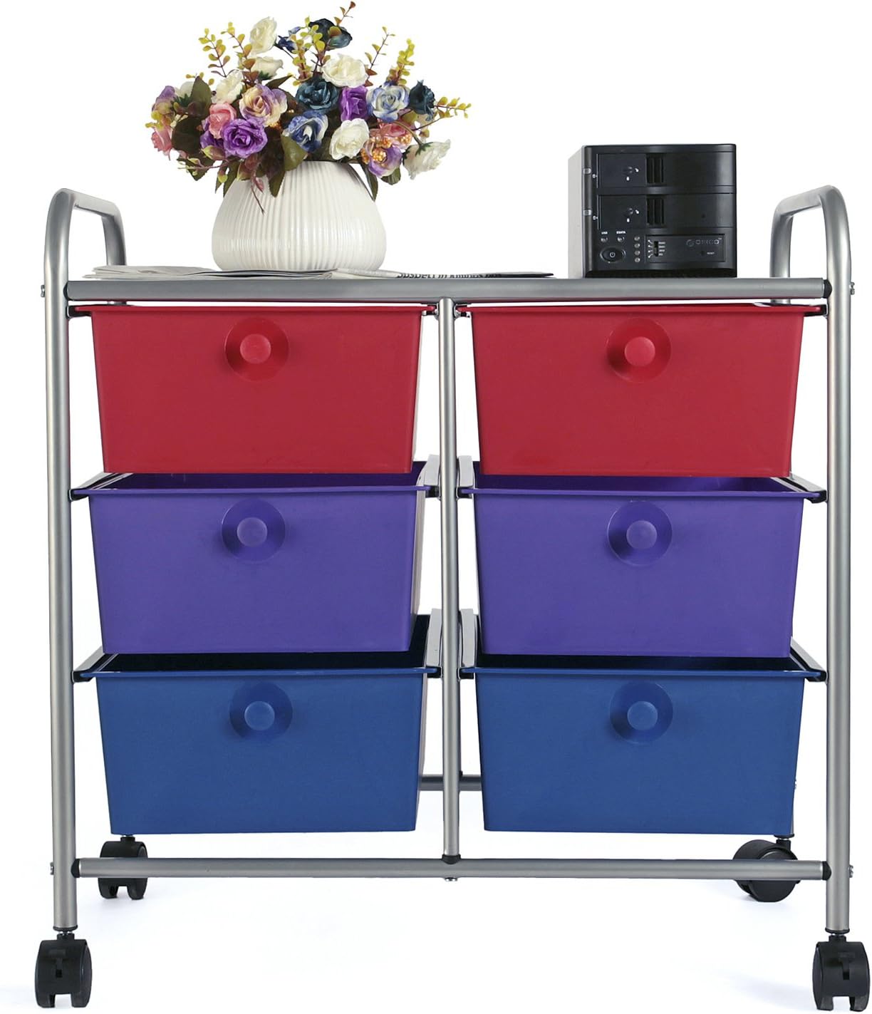 EaseOffice 6-Drawer Rolling Storage Cart with Heavy Duty Chrome Steel Frame for Home, Office, Beauty Salon and More, Multicolor