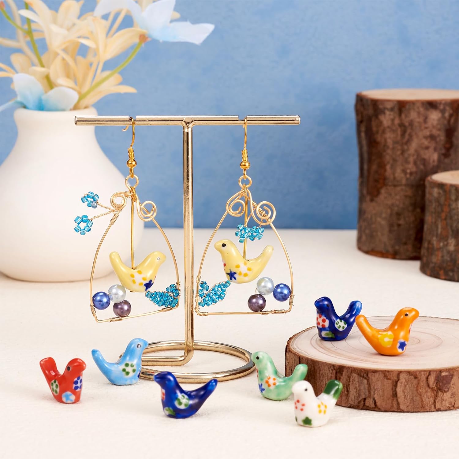 10Pcs Pigeon Porcelain Beads Pigeon with Flower Pattern Ceramic Beads Floral Bird Handmade Craft Bead Animal Spacer Bead 12.5-13mm for DIY Crafts Bracelet Earring Necklace Jewelry Making - Image 4