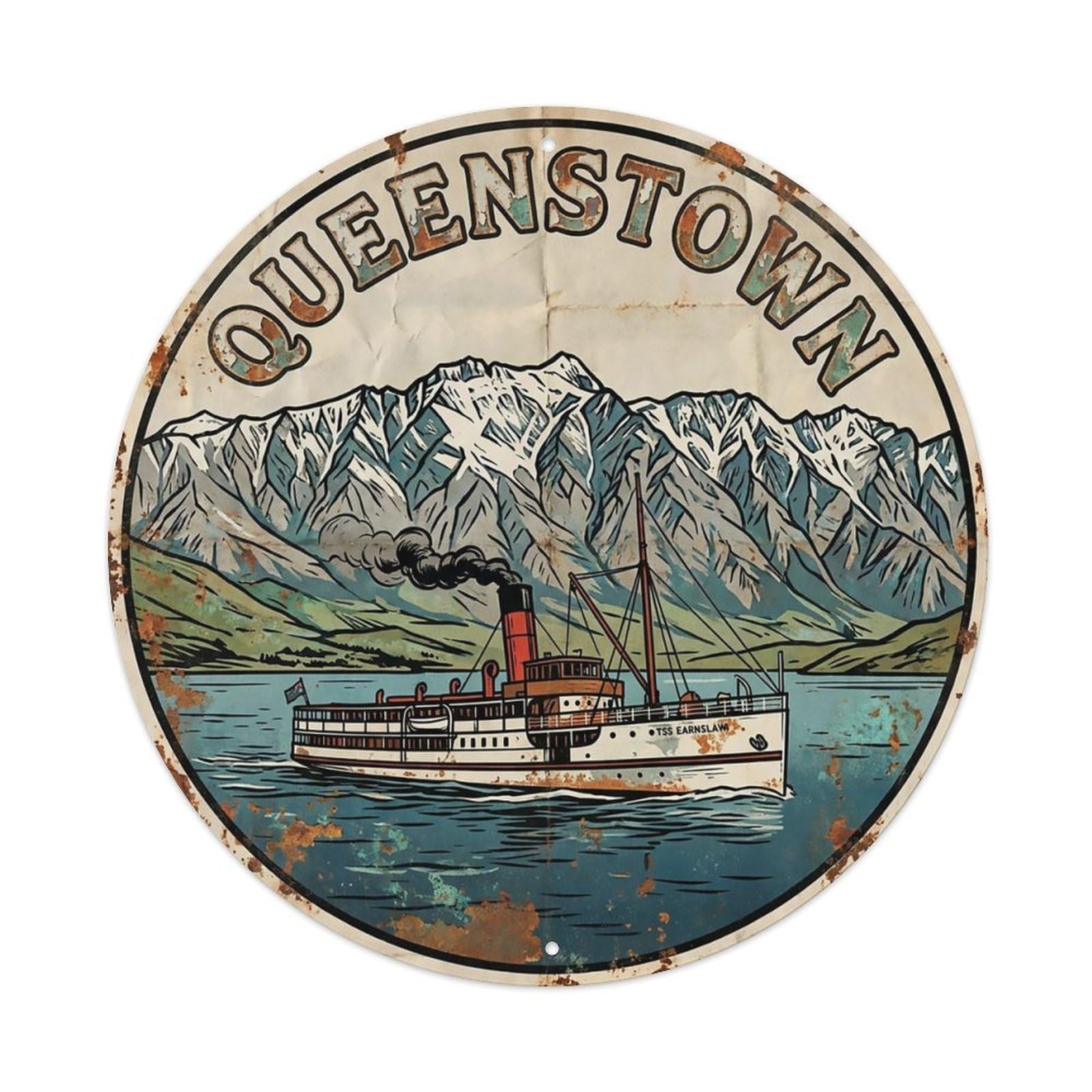 Retro Travel New Zealand Queenstown Metal Tin Sign