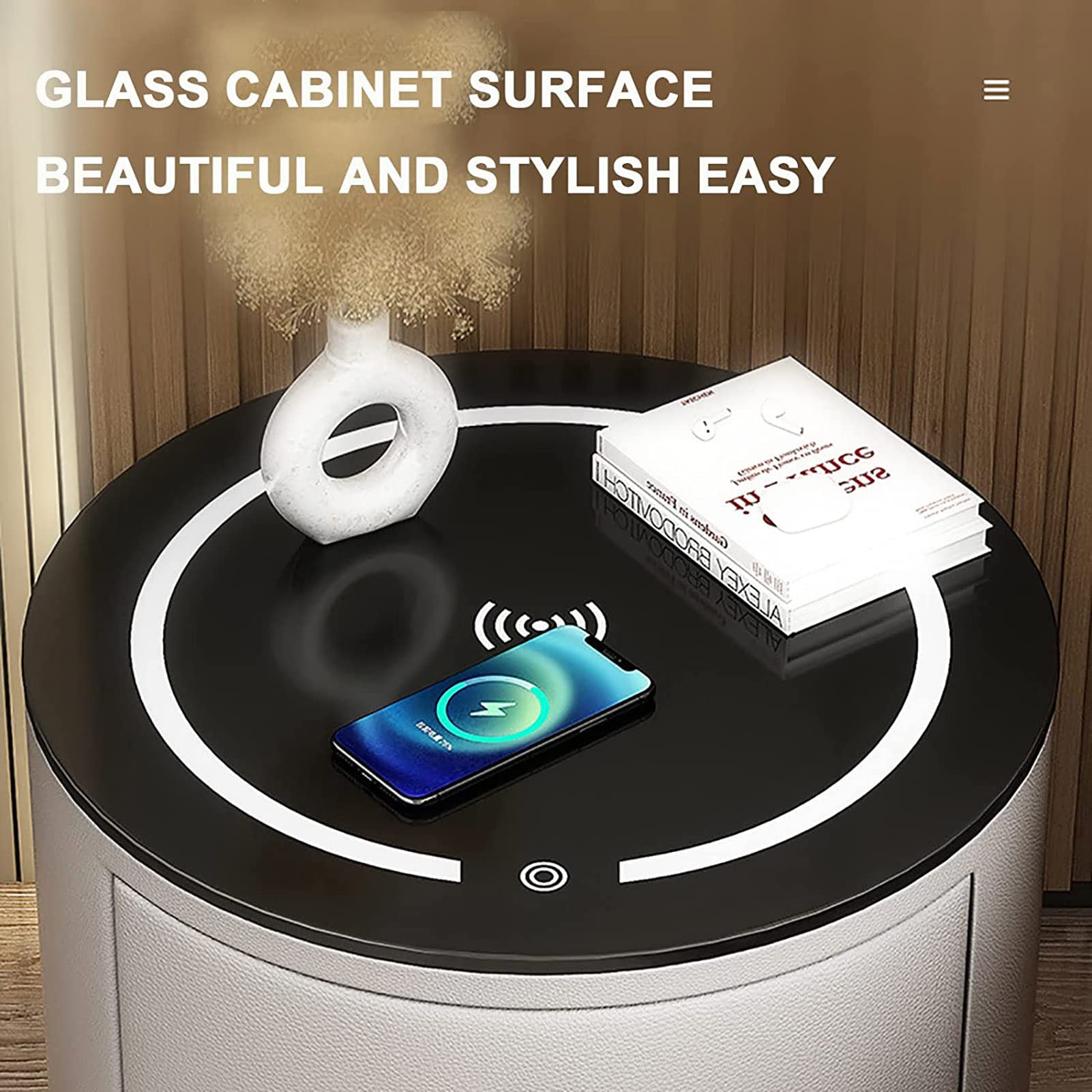 Comodino intelligente con stazione di ricarica wireless e luci a LED a 3 colori, comodino piccolo, tavolino per camera da letto, soggiorno/blu/25 * 40 * 50 cm