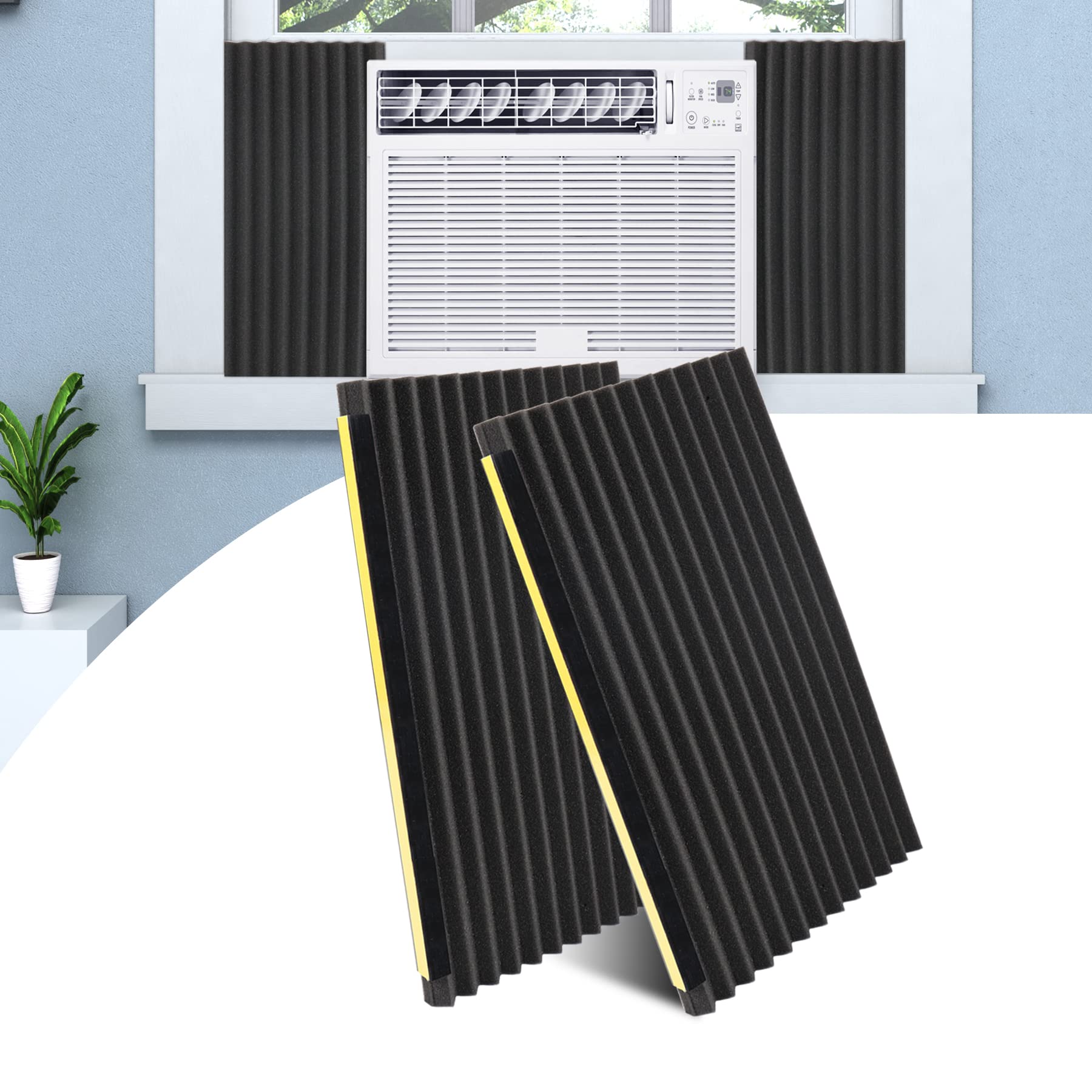 PearwowWindow Air Conditioner Foam Insulation Panels,Window AC Side Panel Kit,17in High x 9in Wide x 7/8in Thick,2 Pack,Black