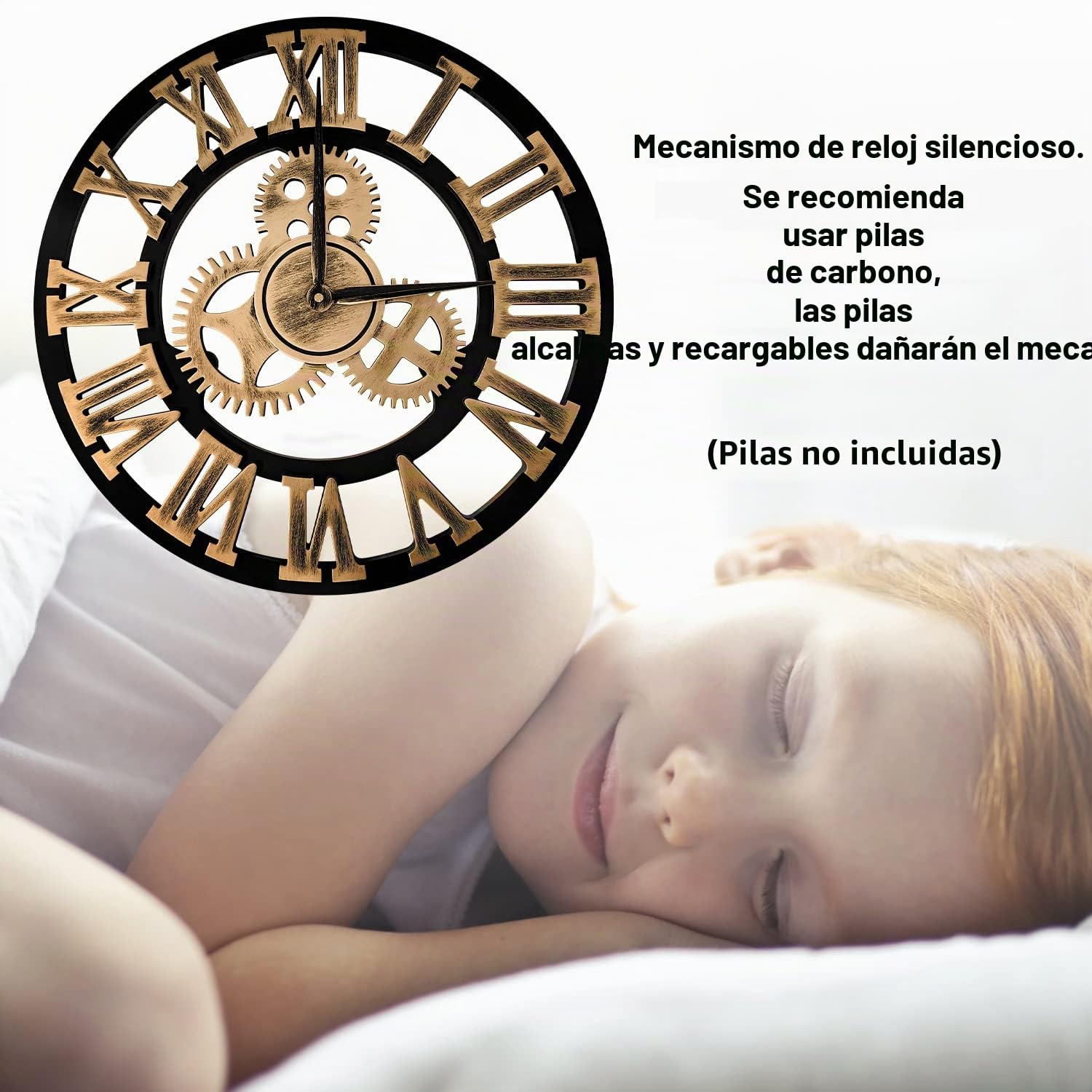 Reloj de Pared de Madera de Cuarzo con Números Romanos con Engranajes Vistos, Silencioso, no Hace tictac, para Sala de Estar, Dormitorio, Oficina, Cocina