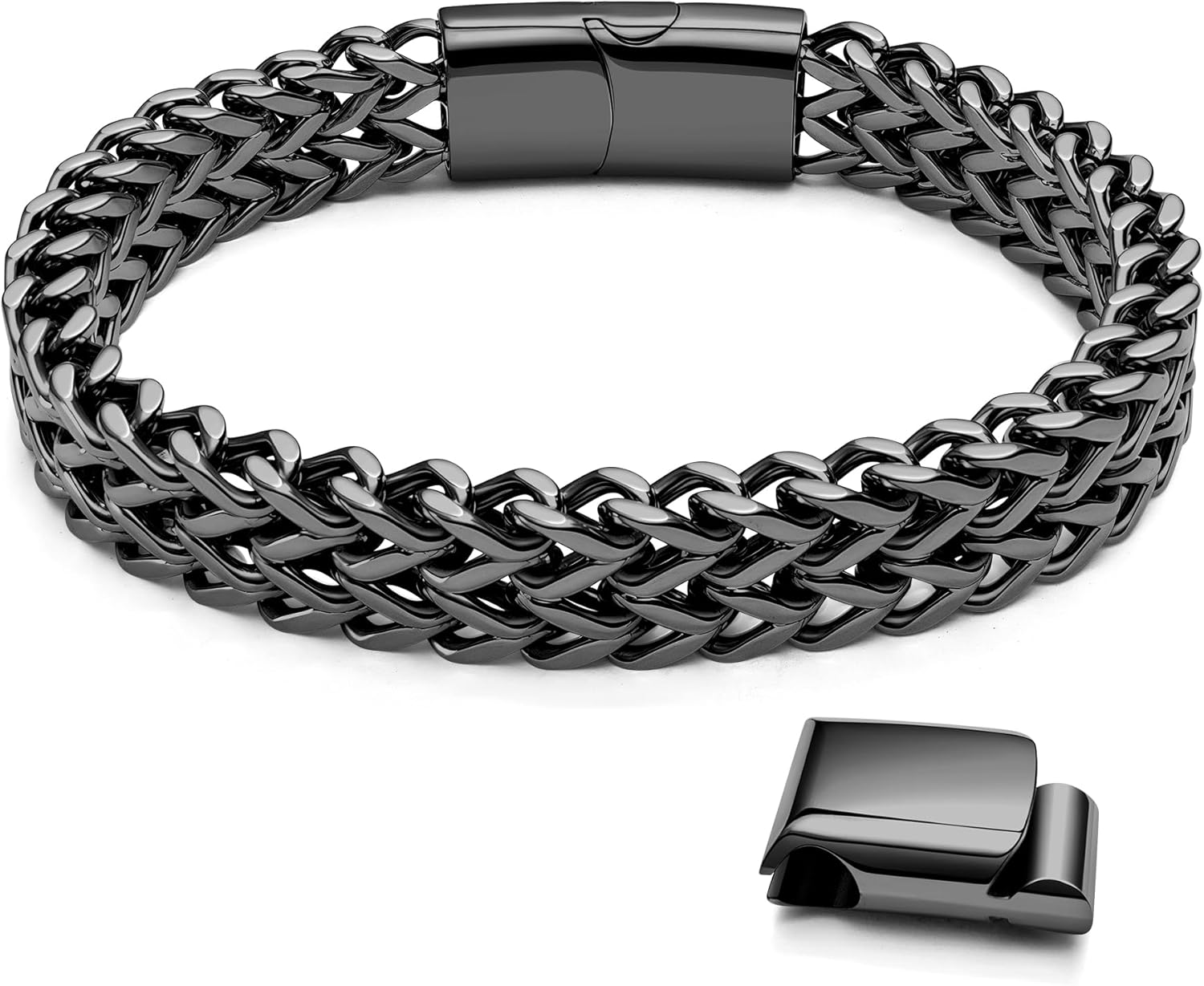 Stainless Steel Franco Chain Bracelets for Men - 6mm/8mm/10mm/12mm Width, 7.5"/8.3" Length, Black & 18K Metal, Durable and Adjustable Cuban Link Bracelet