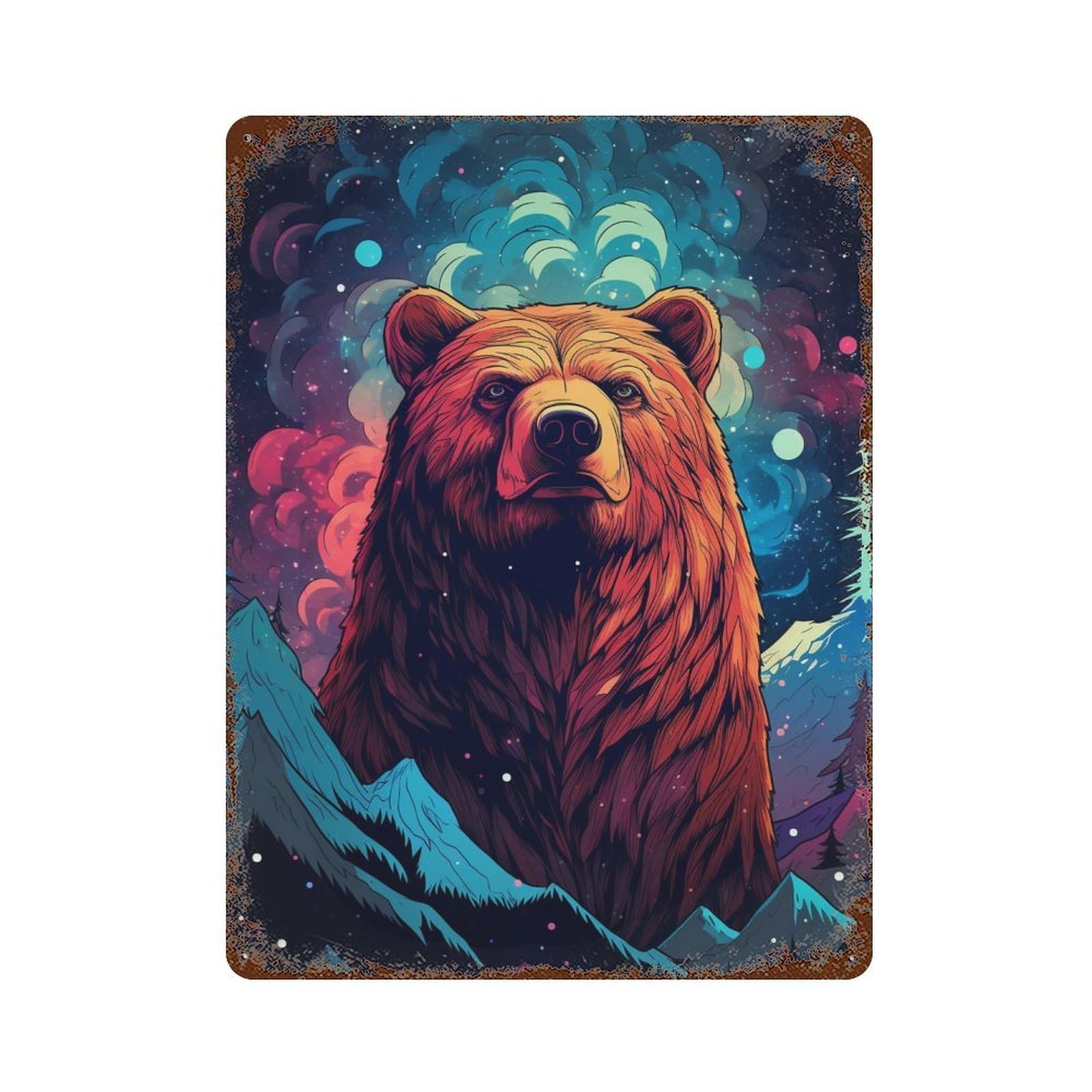 Galactic Bear Majesty -1 15.7"x11.8" Vintage Rust Metal Sign, Shabby Chic Decor for Cafe, Home Bar And Lounge Decor