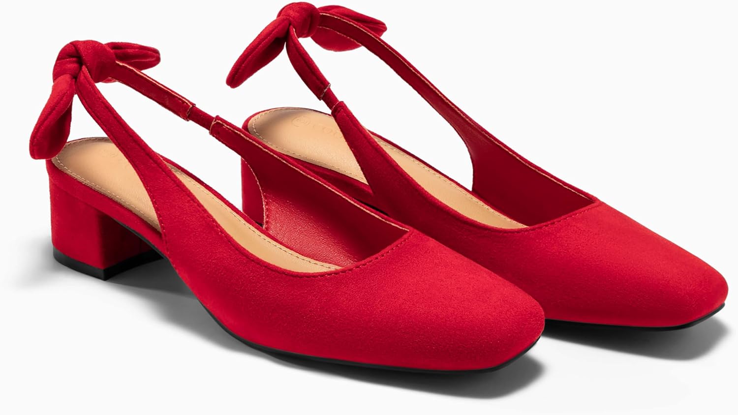 Coutgo Womens Chunky Low Heels Bow Slingback Pumps Closed Square Toe Wedding Party Dress Shoes - Image 6