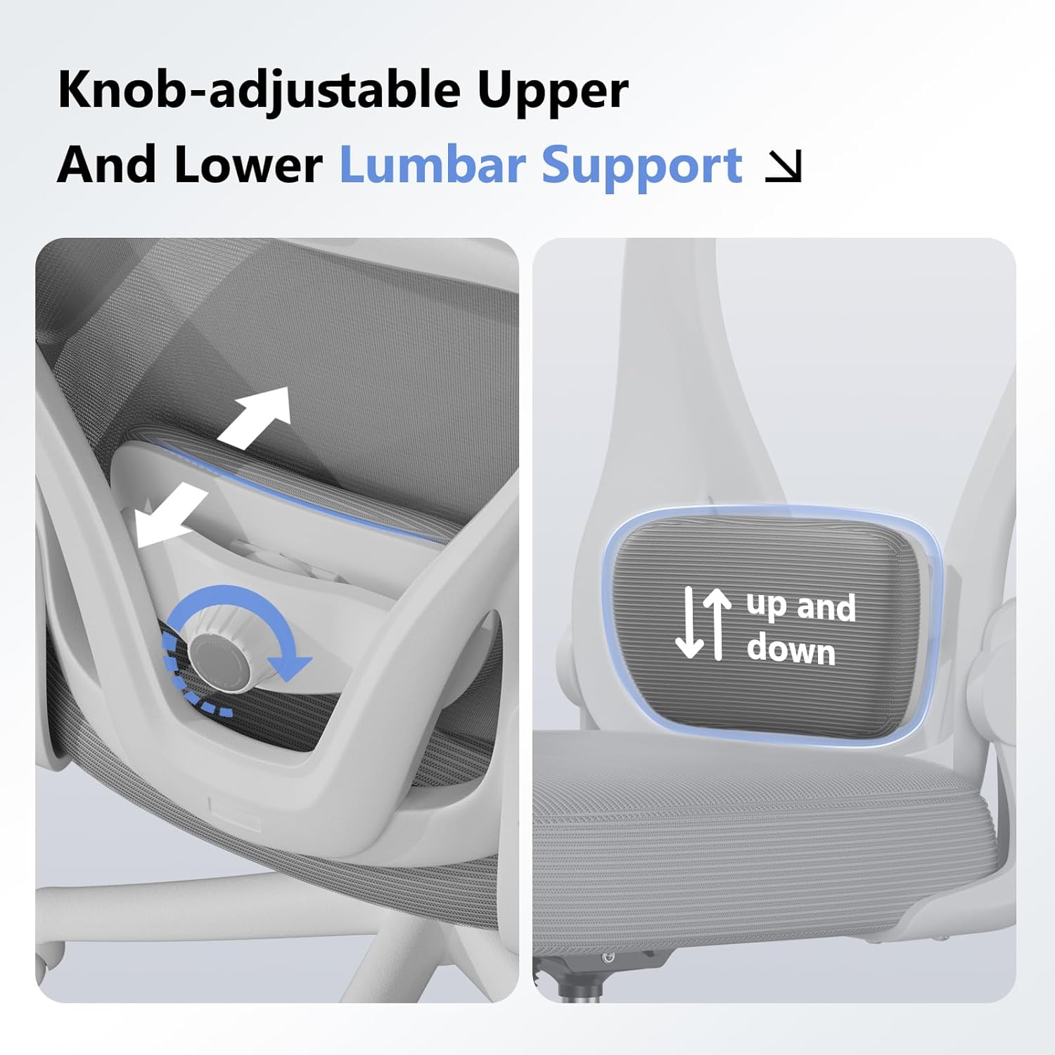Ergonomic Office Chair M903, Computer Desk Chair with Wheels, High Back Mesh Office Chair with Adjustable Lumbar Support, Headrest, Flip-Up Armrests, White Grey
