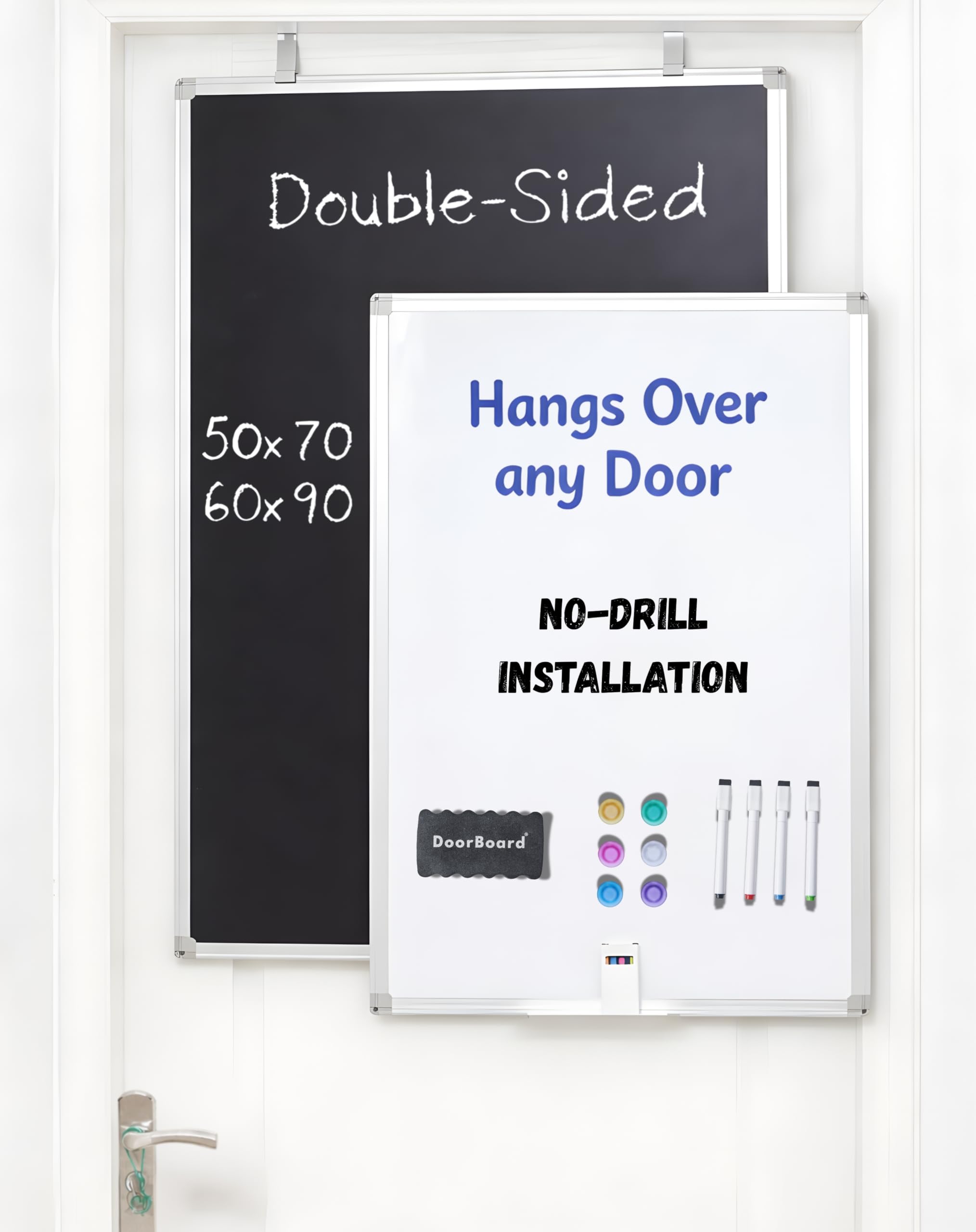 Double-Sided Magnetic Whiteboard and Chalkboard, 60x90 CM | Dry Erase White Board and Magnetic Blackboard with Aluminium Frame | Includes Marker Pens, Chalks, Magnets and Eraser (60X90CM)