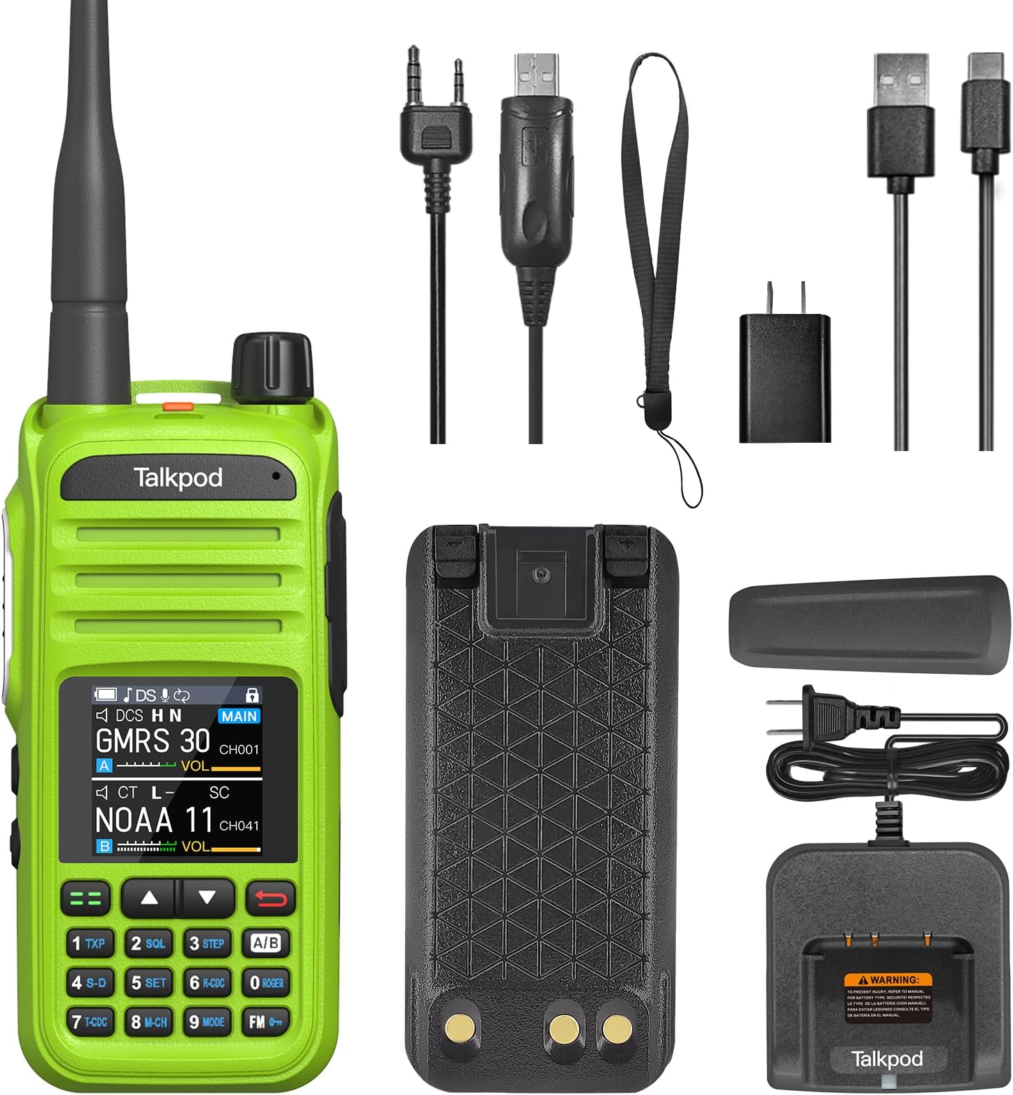A36Plus GMRS Handheld Two Way Radio, 5W Output, 512 Channels, Dual Band Radio Long Range with VHF UHF Receive, 1.44inch Color Display (Green)