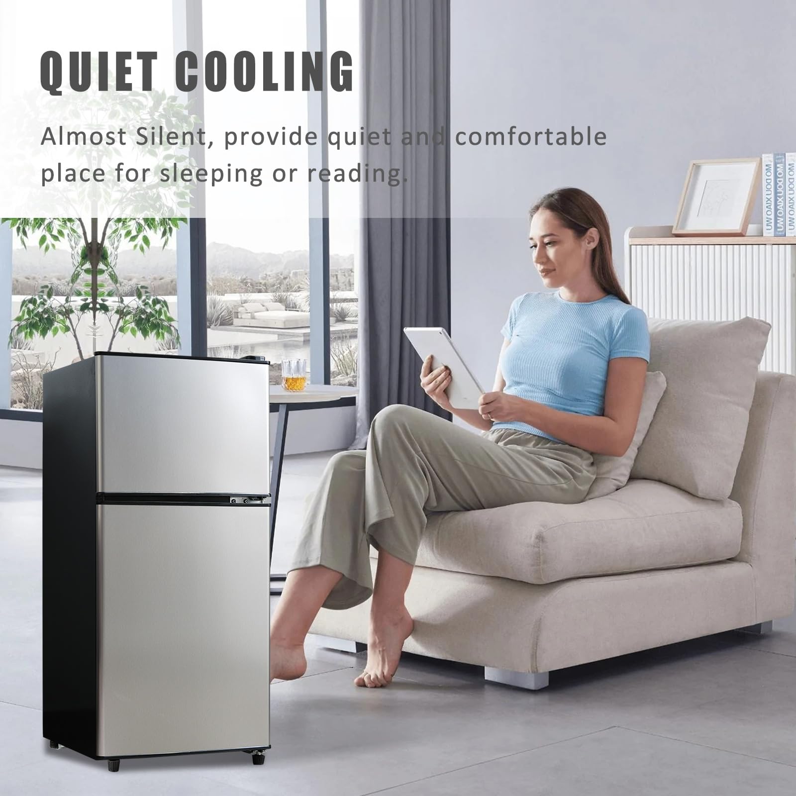 Mini Fridge with Freezer Silver 3.5 Cu.ft Compact Refrigerator Small for Home, Office, Dorm, RV, Apartment with Adjustable Mechanical Thermostat 2-Door Design on Fridge.com