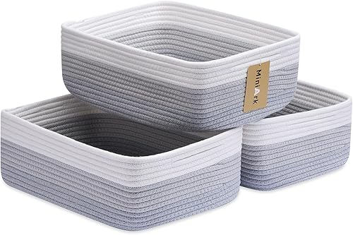 Miniatura 16 de Cestas organizadoras grandes poco profundas de 15 x 11 x 5.1 pulgadas, contenedores de almacenamiento tejidos de cuerda para baño, estantes, armario