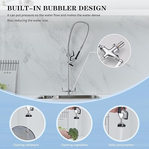 Miniatura 4 de Grifo de fregadero comercial con rociador de 39 pulgadas de altura, montaje en cubierta, un solo agujero, doble mango, resorte en espiral, rociador,