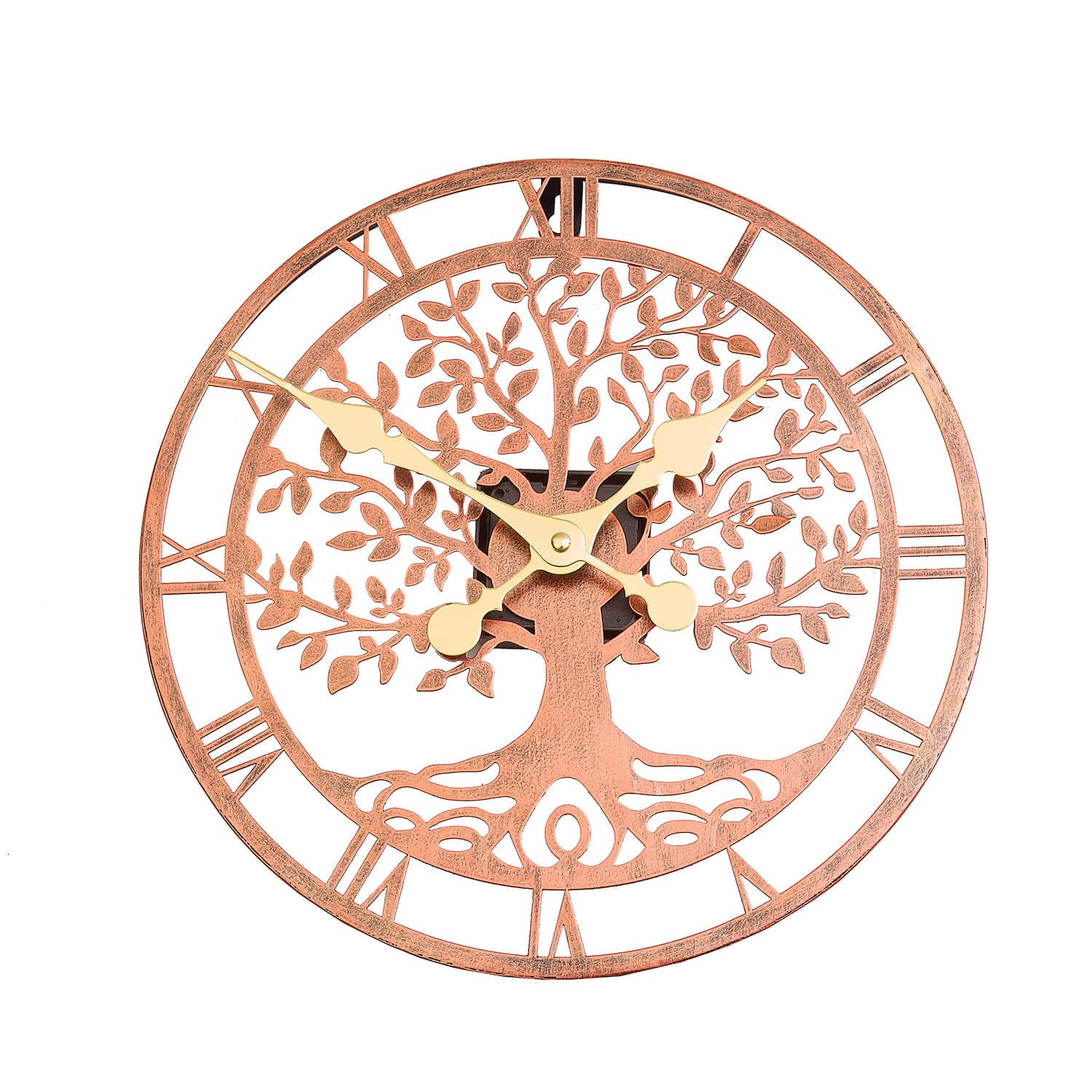 Coopers Of Stortford Gold - Tree Of Life Garden Clock For Fence, Wall Or Shed - Rustic Metal Outdoor Clock With Hands, Battery Operated