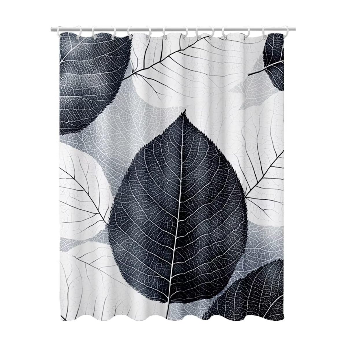 Rideau douche gris 200x180 en tissu imperméable avec motifs de feuilles