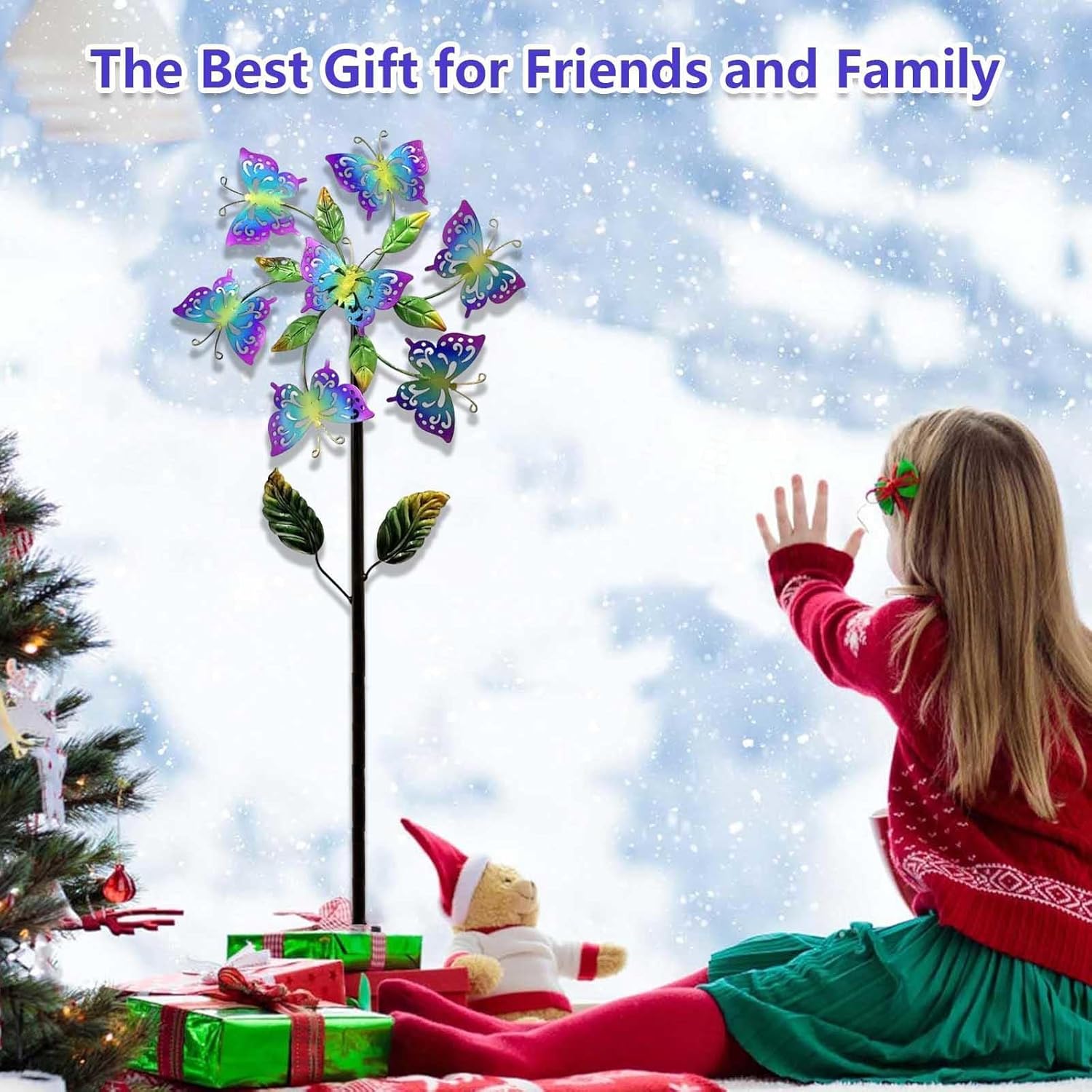 Butterfly Garden Wind Spinners, 46 inch/117cm Windspinners Stainless Steel, Garden Wind Art Decor Gifts for Family Friends,A+B（4Packs）