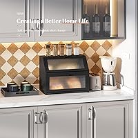 Vista 4 de Caja de Pan para Encimera de Cocina Cubo de Doble Capa Caja de Almacenamiento de Pan de Capacidad Extra Grande Estilo Granja con Ventanas