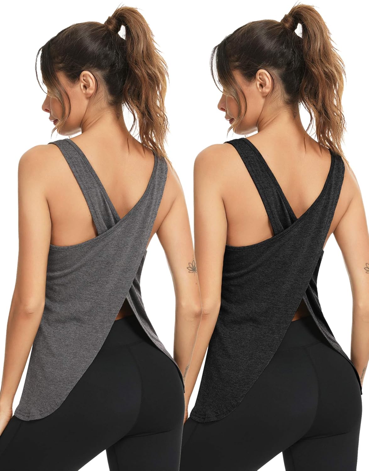 LYHNMW Open Back Workout Top Backless Yoga Shirts Tie Back Workout Tank Activewear Shirts Exercise Yoga Tank Tops (1-3Pack)