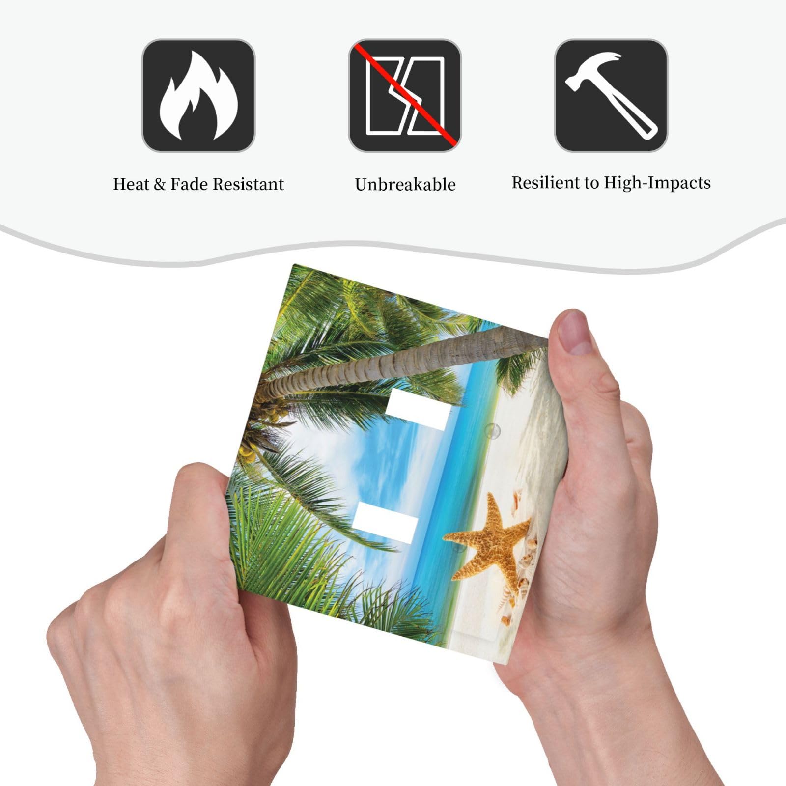Tropical Ocean Beach 2-Gang Switch Plate Cover – Unbreakable Polycarbonate, Standard Size, Glossy Finish, Screws Included