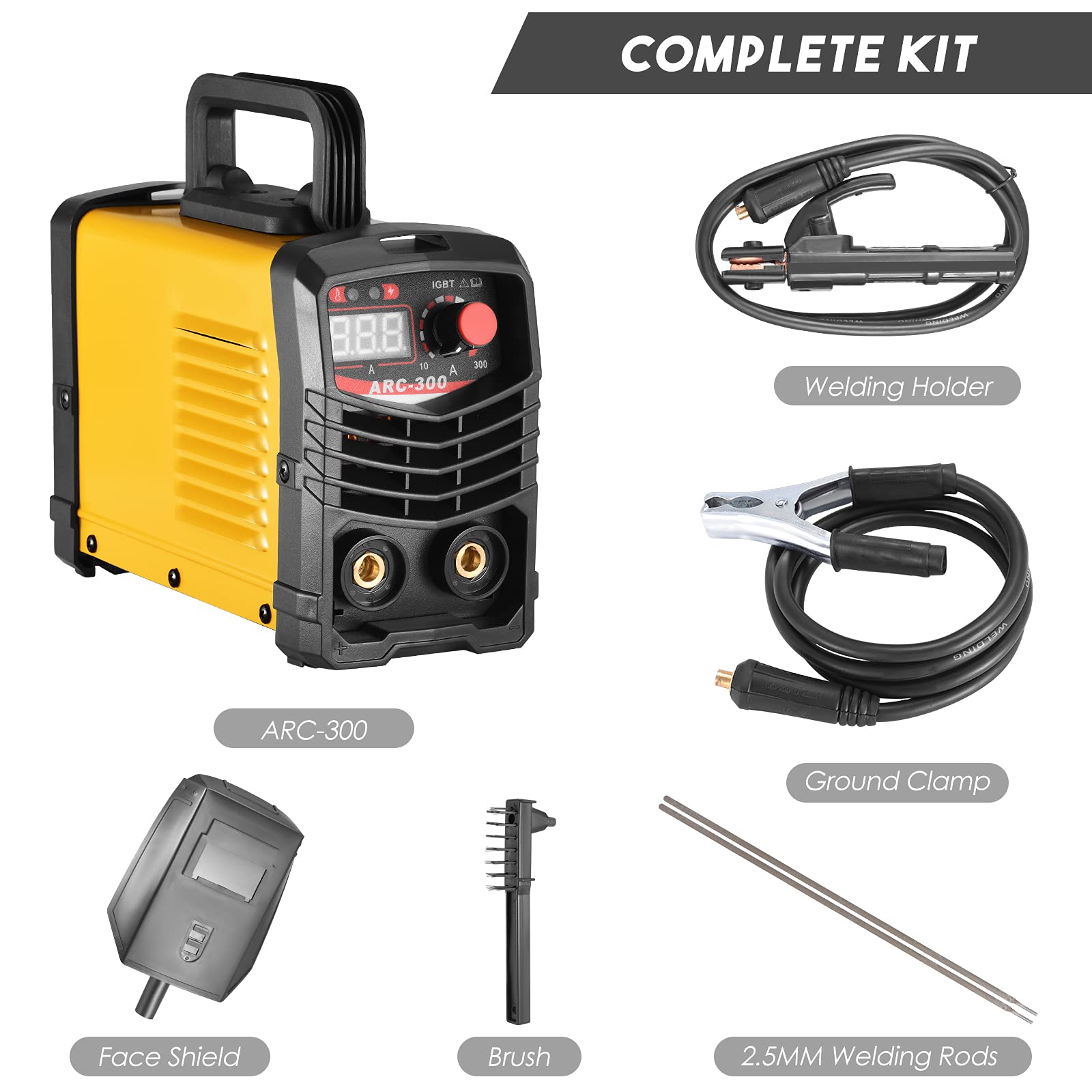 Soldadora 300 Amp,Soldador Inverter,MMA Maquina Soldar,IGBT máquina de soldar portátil de 220 V con soporte para electrodos, ARC Soldador abrazadera de tierra, máscara, cepillo