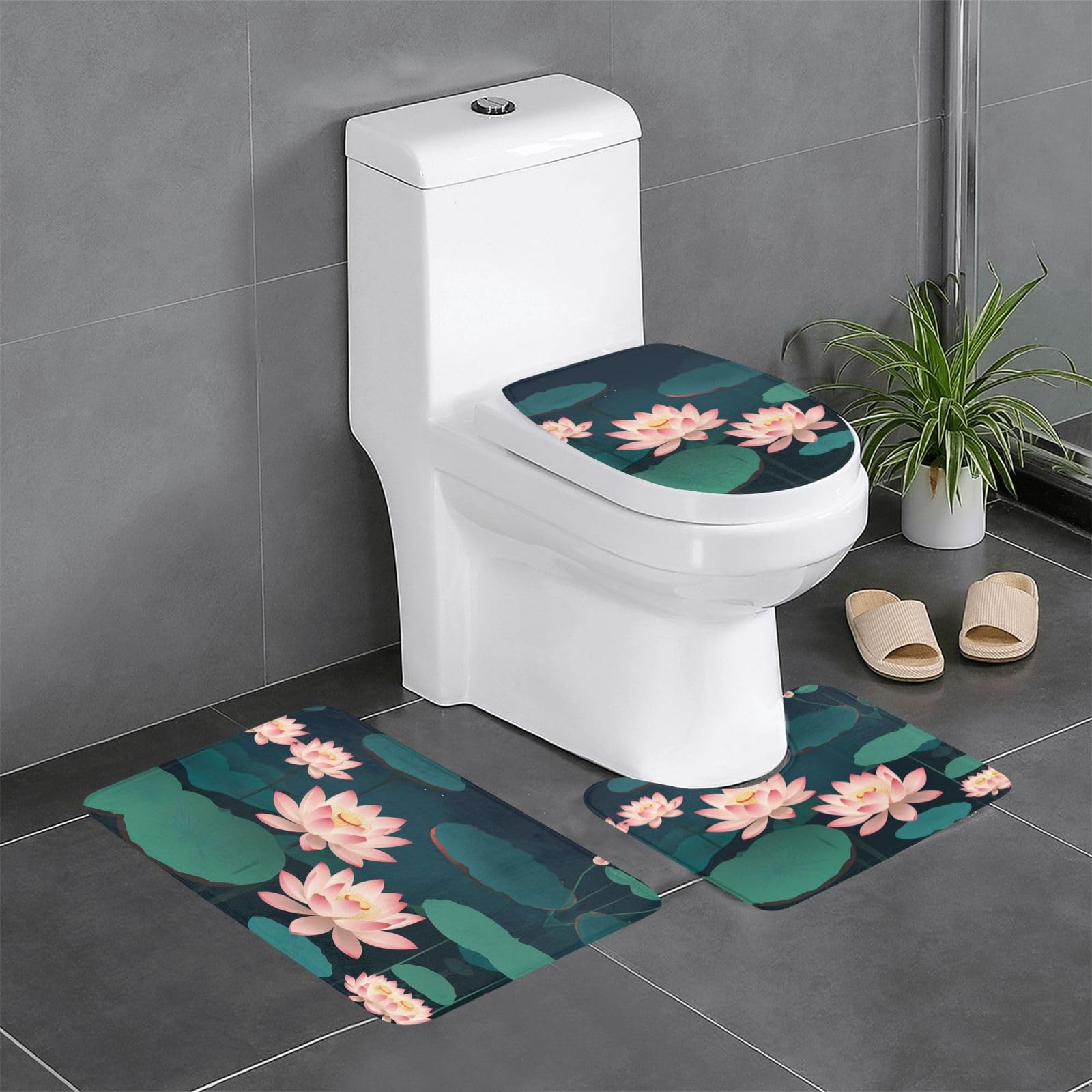 Lot de 3 tapis de bain antidérapants motif fleurs de lotus absorbant et durable