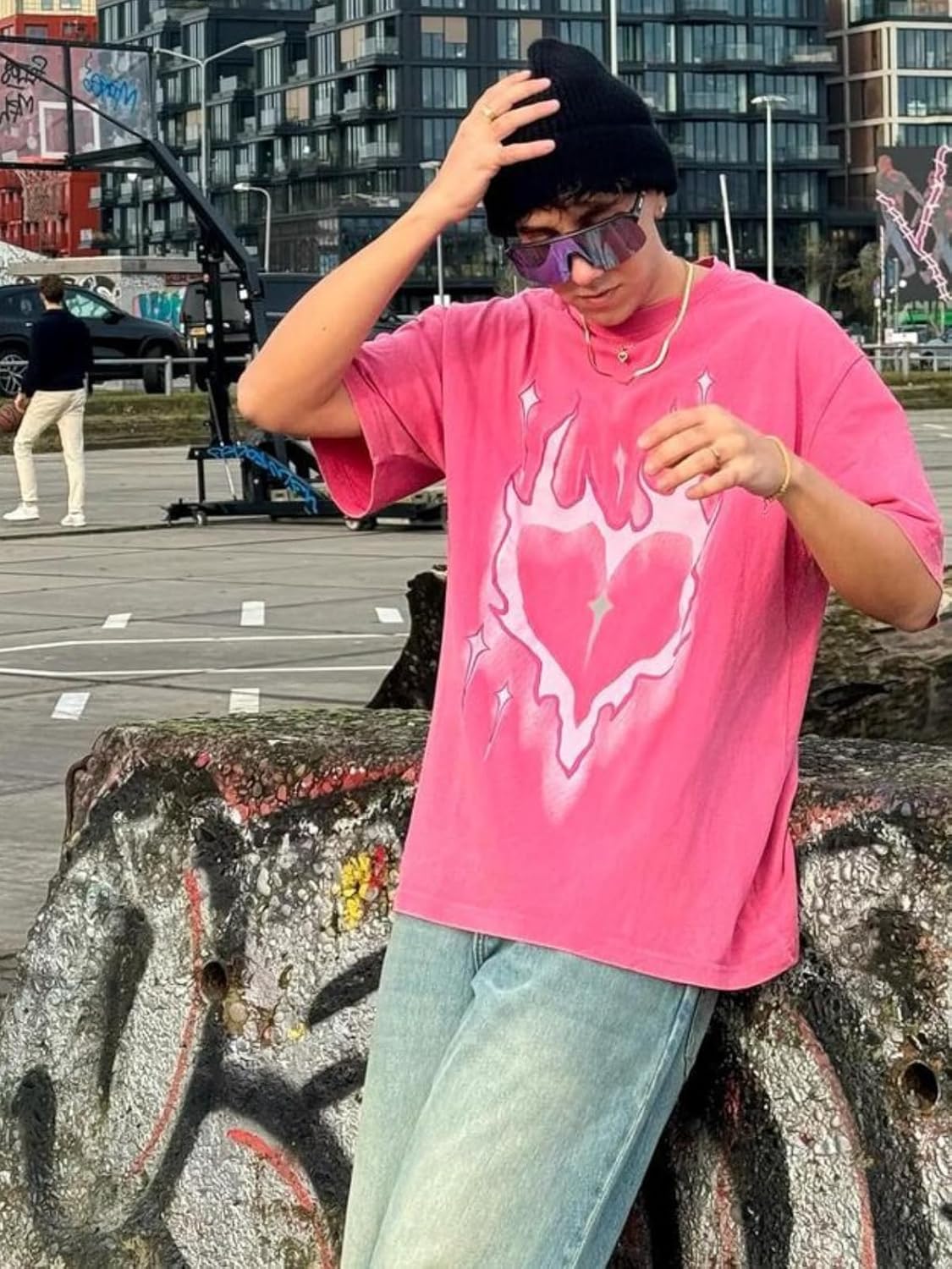 Aelfric Eden Mens Oversized T Shirts Tees Distorted Portrait Print Crew Neck Cotton Tops Streetwear Casual Shirt