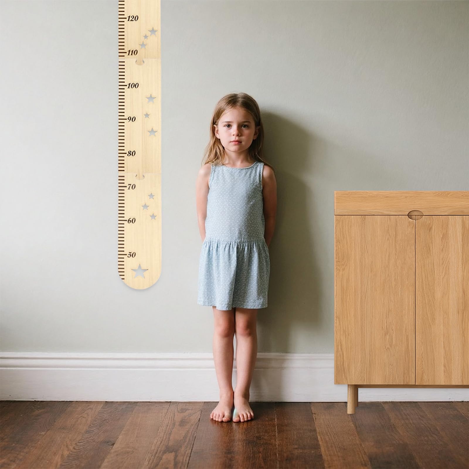 Metro da Parete in Legno per Bambini 50-180cm con Incisioni Delicati, Fissaggio Facile, Sacchetto di Stoccaggio in Tela (27x42 cm)