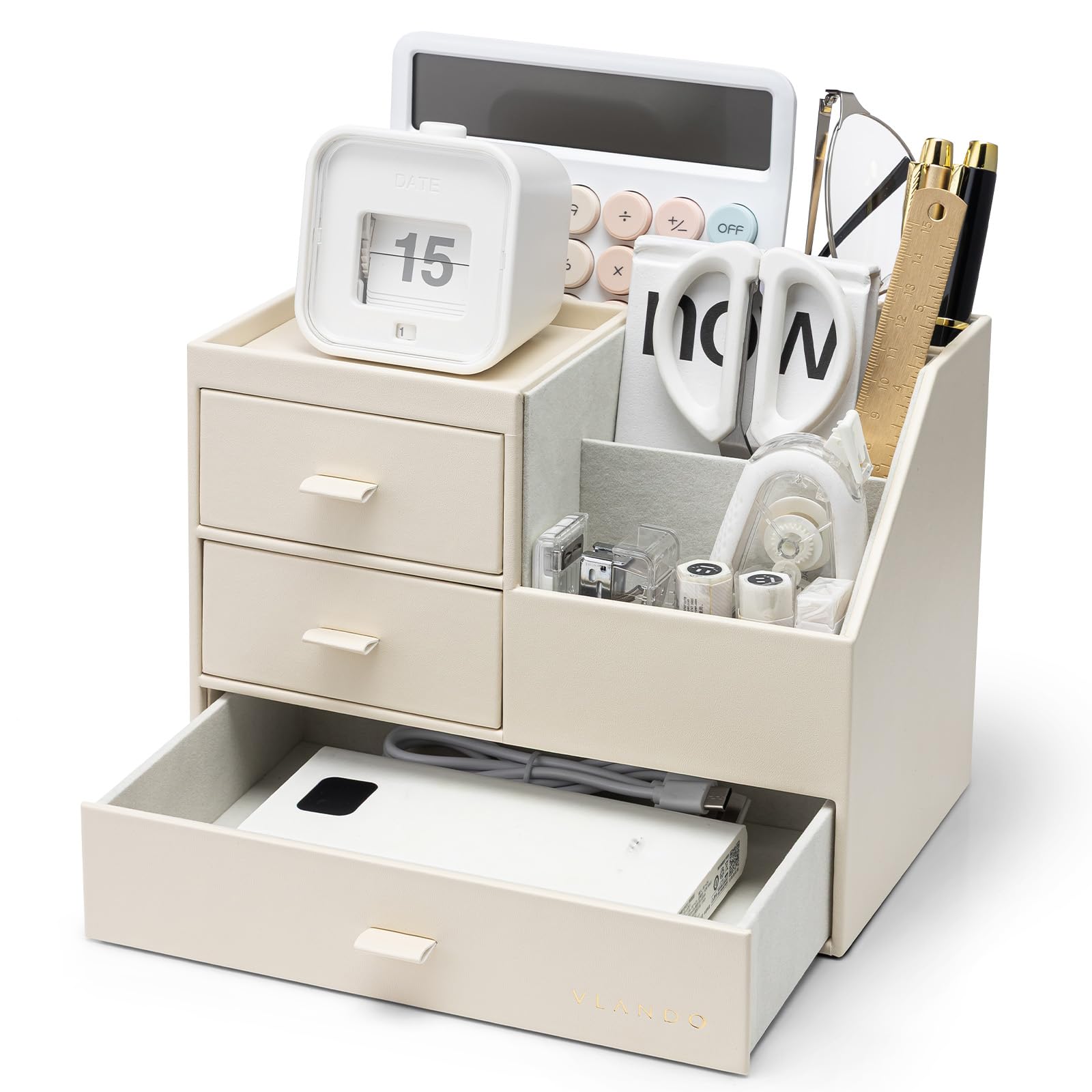 VLANDO 3 Tier Desk Organiser,Desk Tidy Organiser with 3 Drawer,White