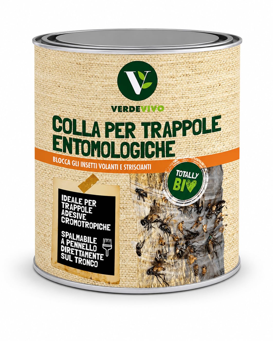 Colla Pennellabile per Insetti 750ml, Made in Italy - Colla per Trappole Cromotropiche Mosche e Insetti Volanti - Adesivo per Frutteto, Orto e Piante - Rimedio Insetti Striscianti e Giardino