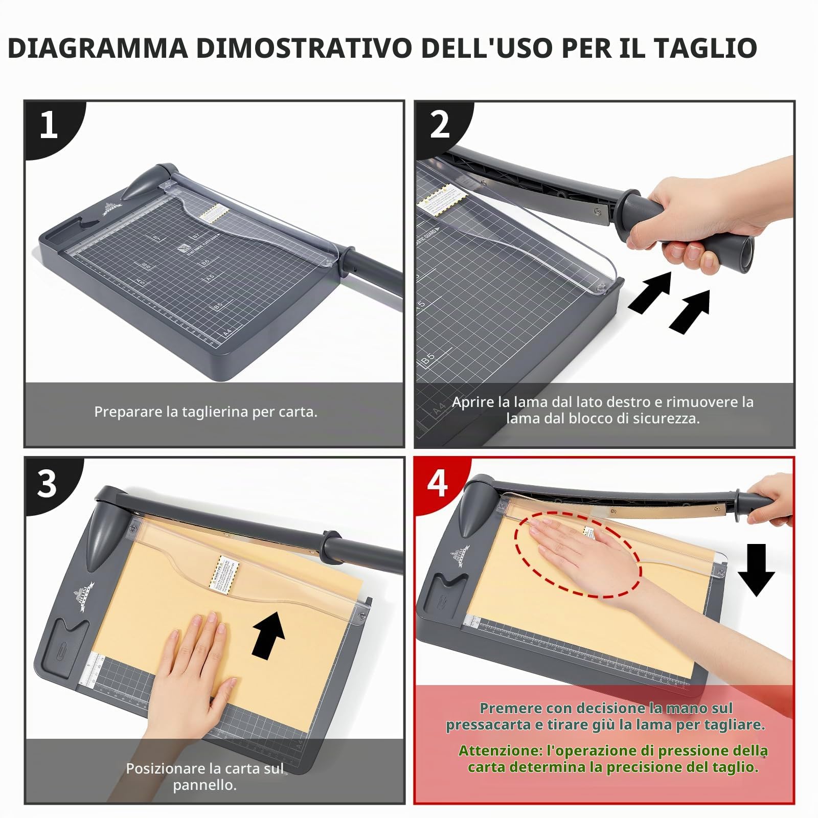 Taglierina per carta (fino a 80 g, A4, 12 fogli di potenza di taglio) manuale, taglierina carta, taglierina a leva, forbici per carta e foto, massima precisione (grigio scuro)